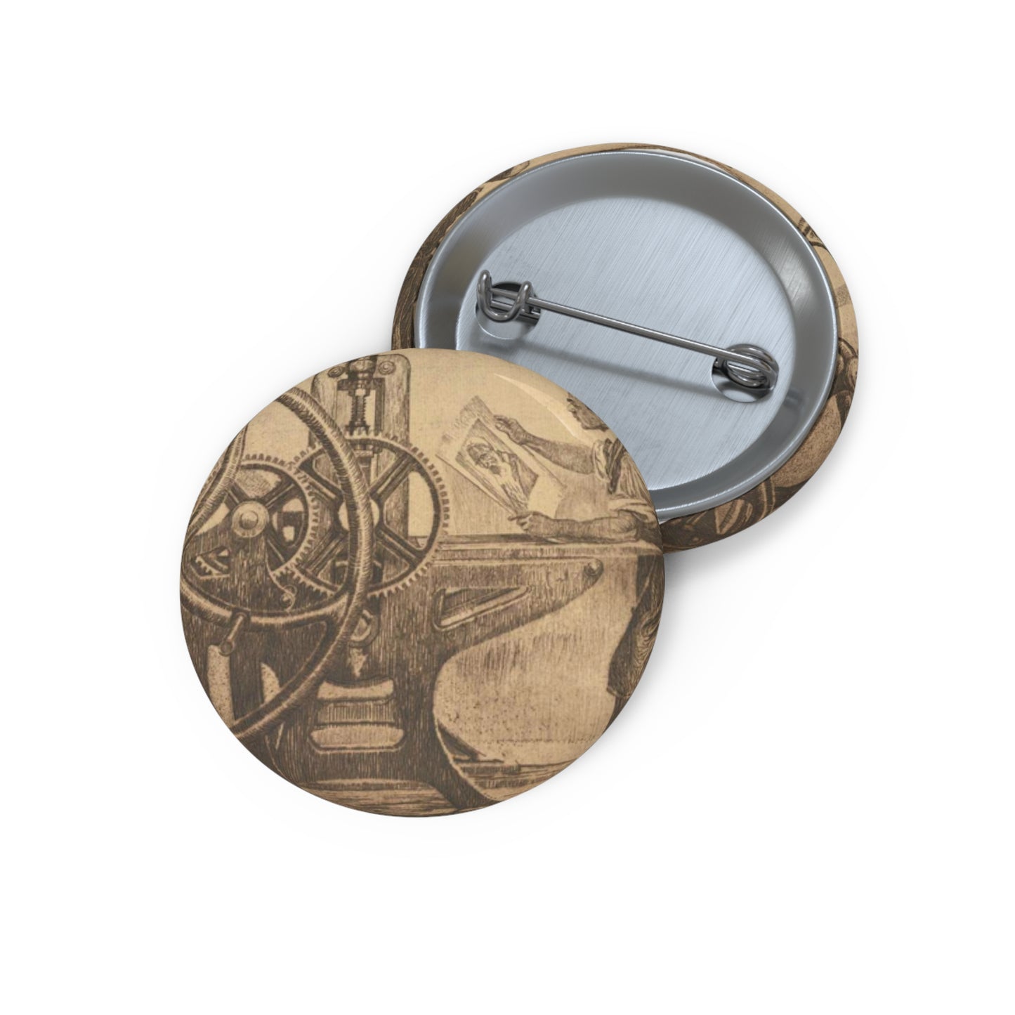 Lilien Printing press - Public domain portrait print Pin Buttons with Crisp Design