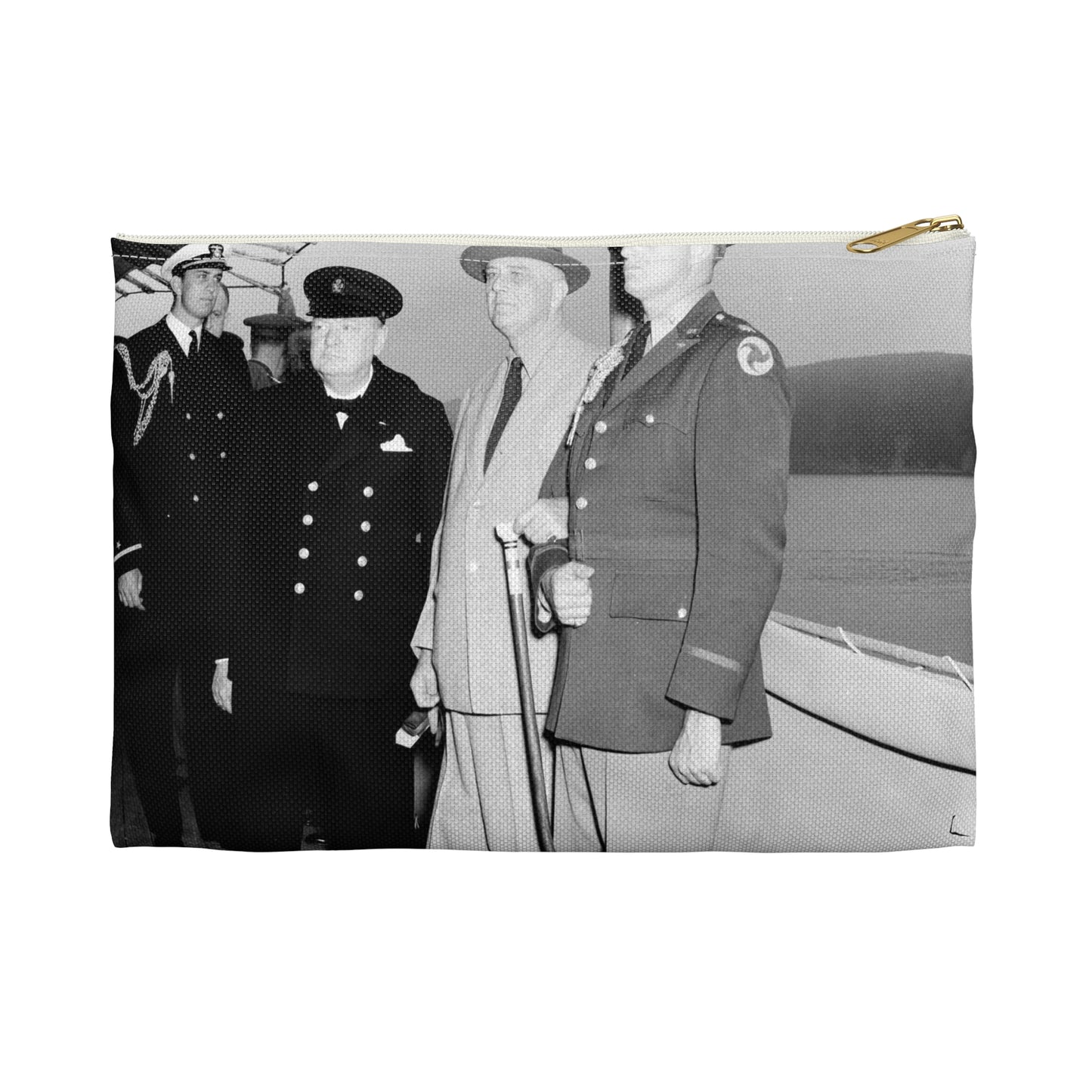 Winston Churchill with Franklin D. Roosevelt on board USS Augusta (CA-31) on 9 August 1941 (NH 67201) Large Organizer Pouch with Black Zipper