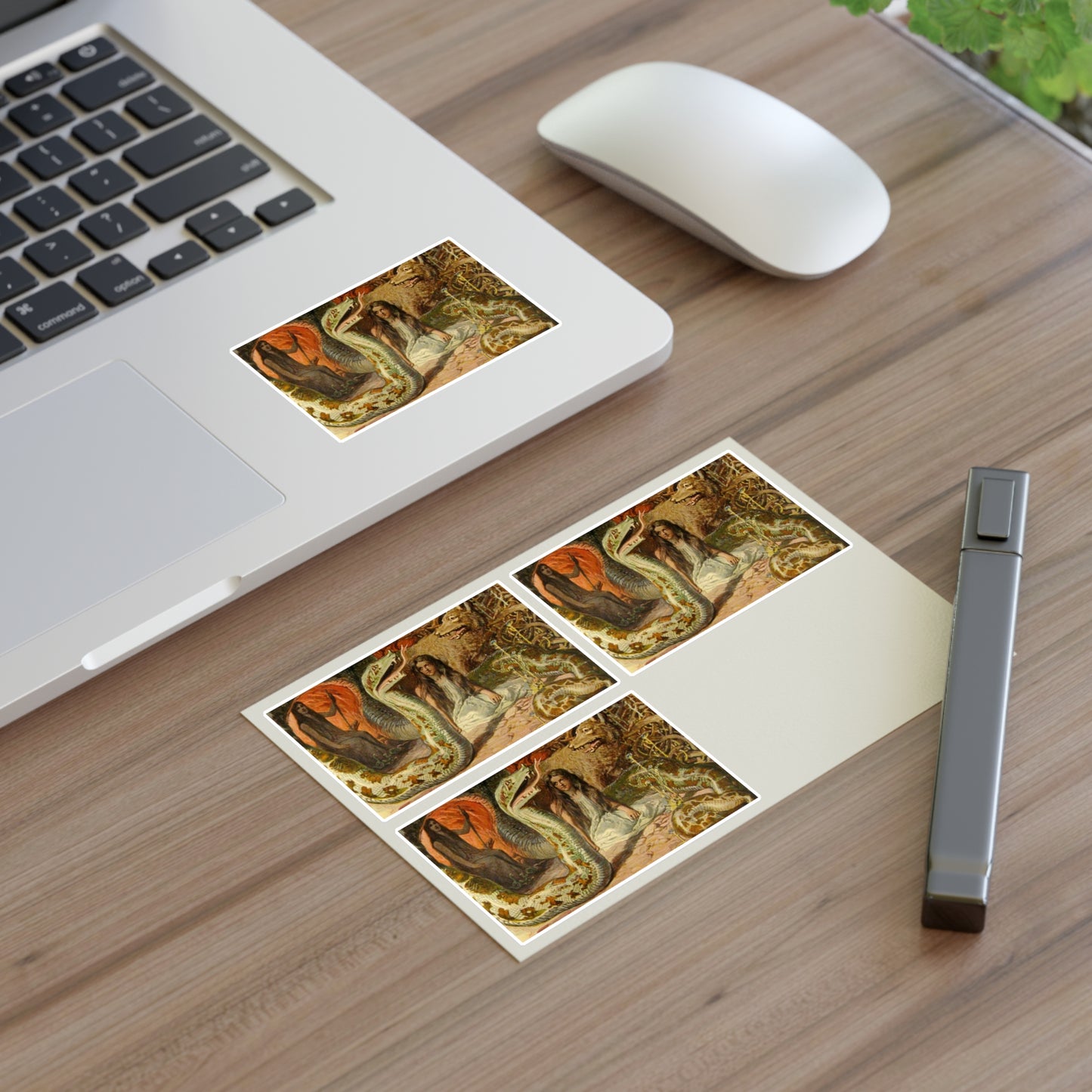 Lokis Gezücht - A painting of a woman sitting in front of a snake Laminated UV Protective Vinyl Stickers