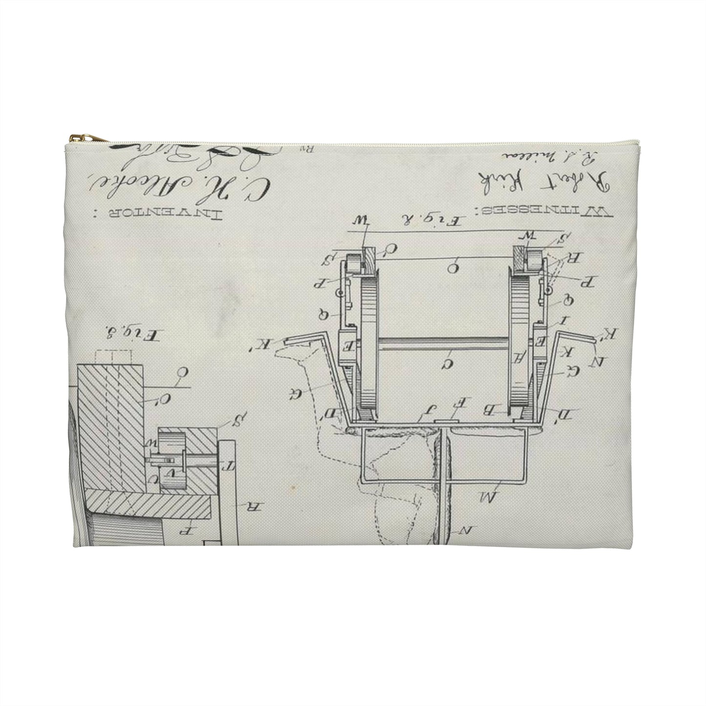 Patent Drawing of Engine - for C. H. Alcoke's Roller Coasting Vehicle Public domain  image Large Organizer Pouch with Black Zipper