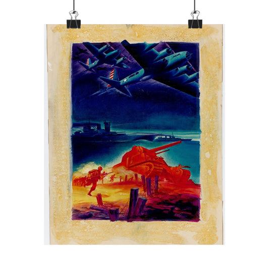 [Infantry, tanks, ships, airplanes attacking] [R.G.] High Quality Matte Wall Art Poster for Home, Office, Classroom