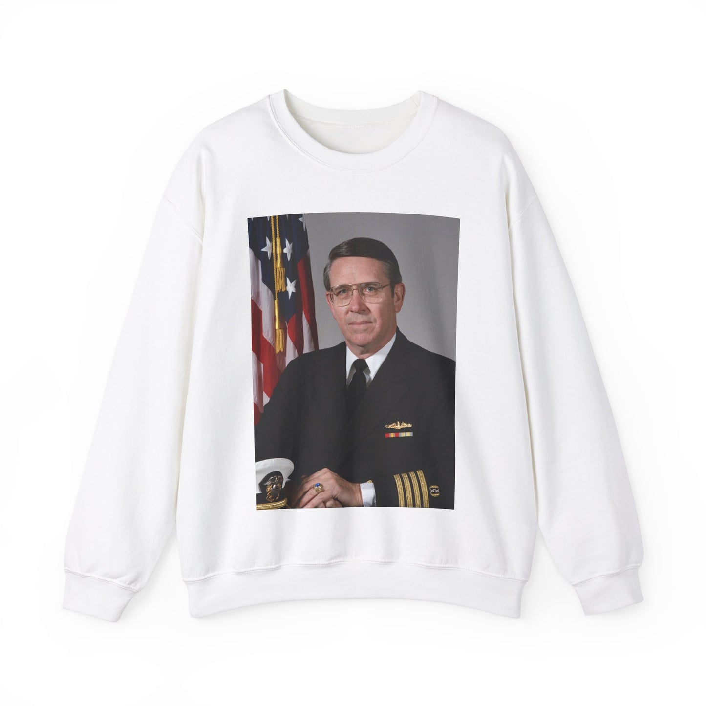 Portrait:  US Navy (USN) Captain (CAPT) Charles A. Hougland (uncovered) White Heavy Blend Adult Crew Neck SweatShirt