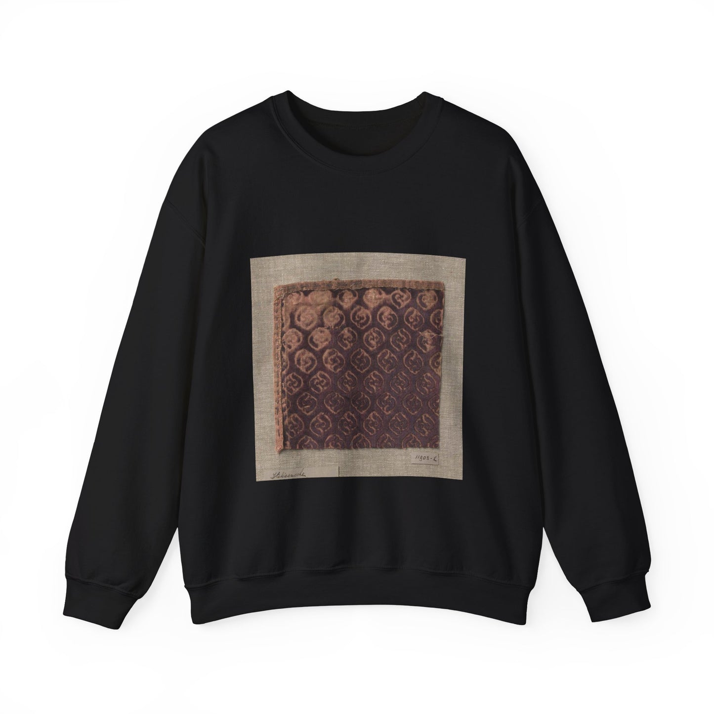 Fragment ciseléfluweel in paars met doorlopend patroon van ruiten gevuld met S-vormige voluut Black Heavy Blend Adult Crew Neck SweatShirt