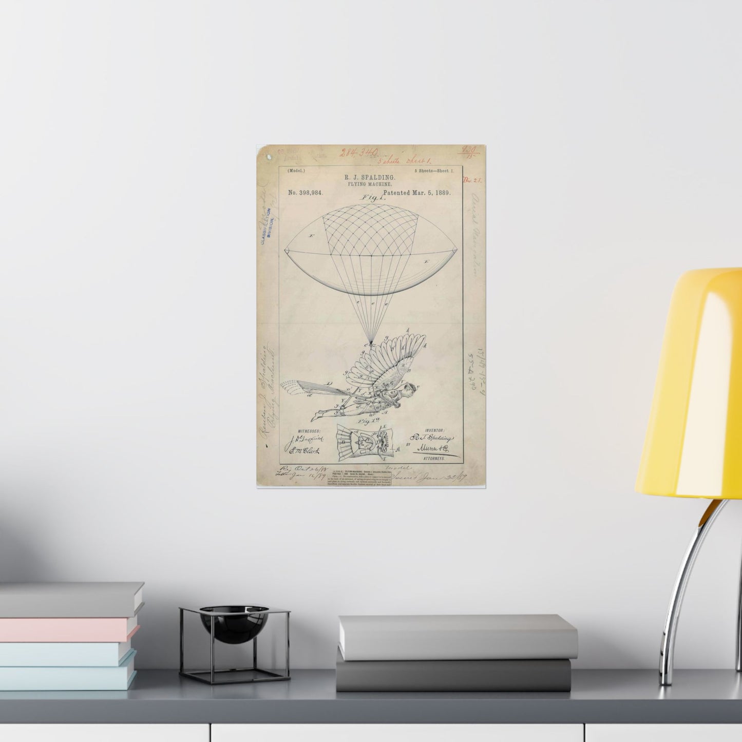 Patent drawing - for R. J. Spalding's Flying Machine Public domain  image High Quality Matte Wall Art Poster for Home, Office, Classroom