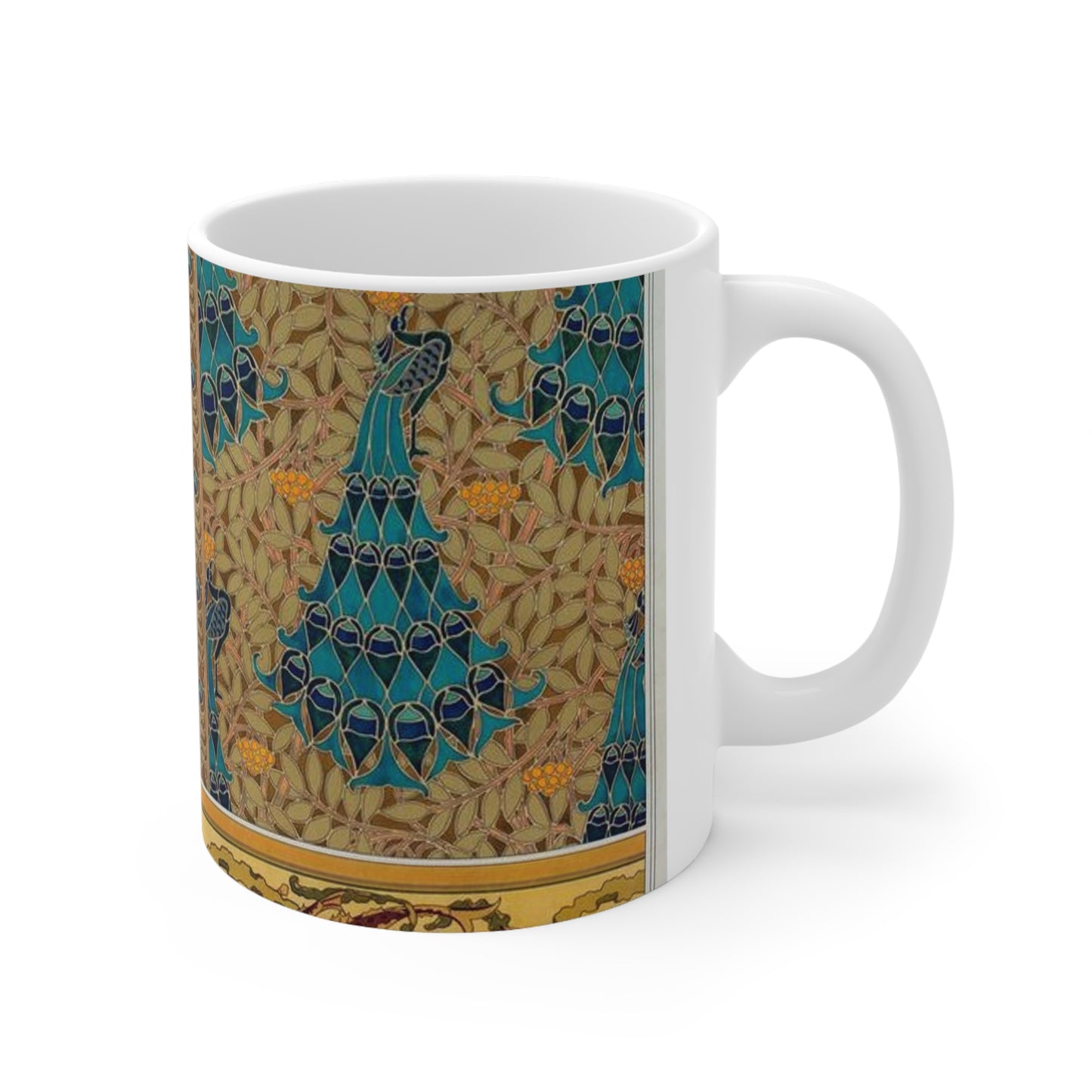 Paons dans les sorbiers, pochoir; poissons et algues, bordure Beautiful Novelty Ceramic Coffee Mug 11oz