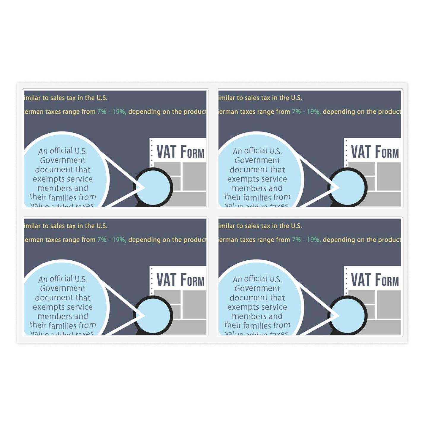 What is VAT? - A poster with a lot of different things on it Laminated UV Protective Vinyl Stickers