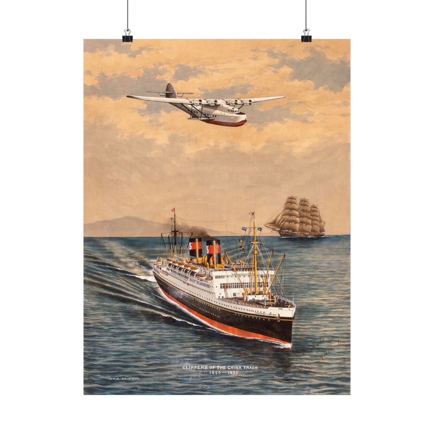 The China Clippers, by H. Shimidzu High Quality Matte Wall Art Poster for Home, Office, Classroom