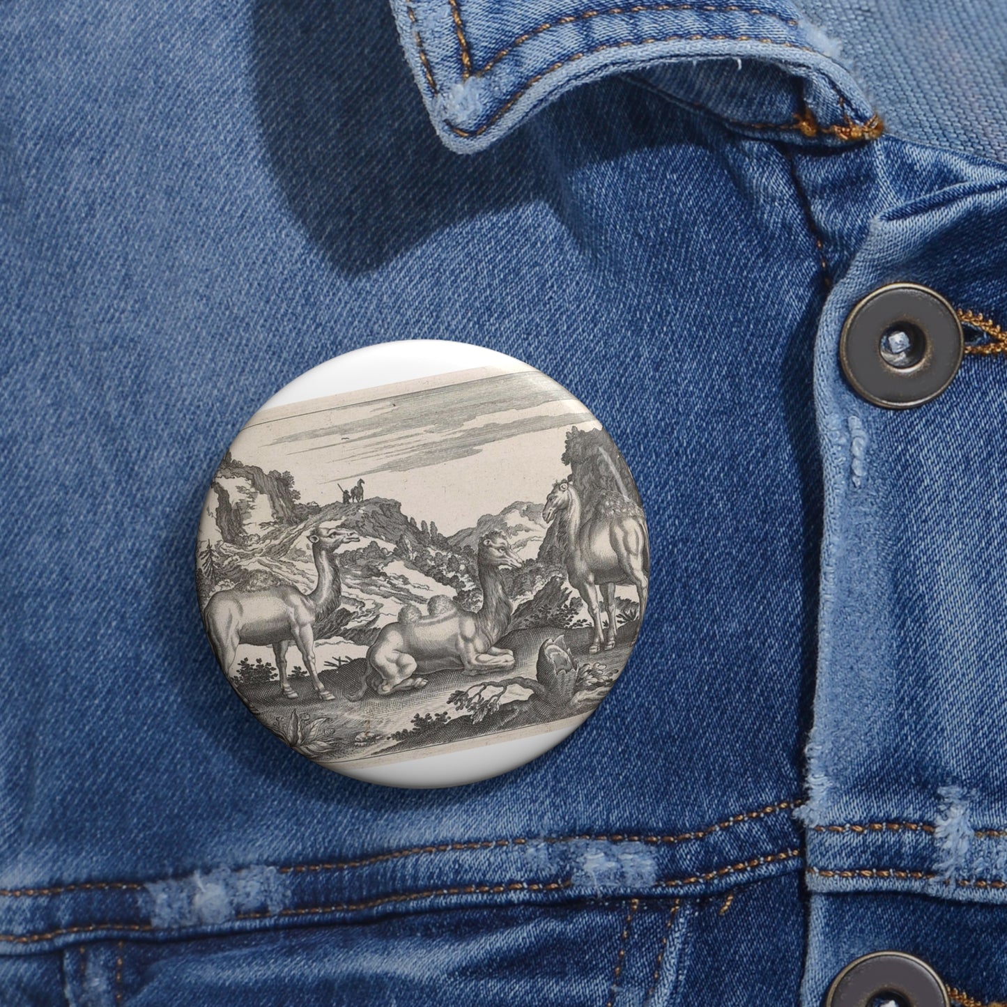 Adriaen Collaert - Dromedarissen en een kameel Pin Buttons with Crisp Design