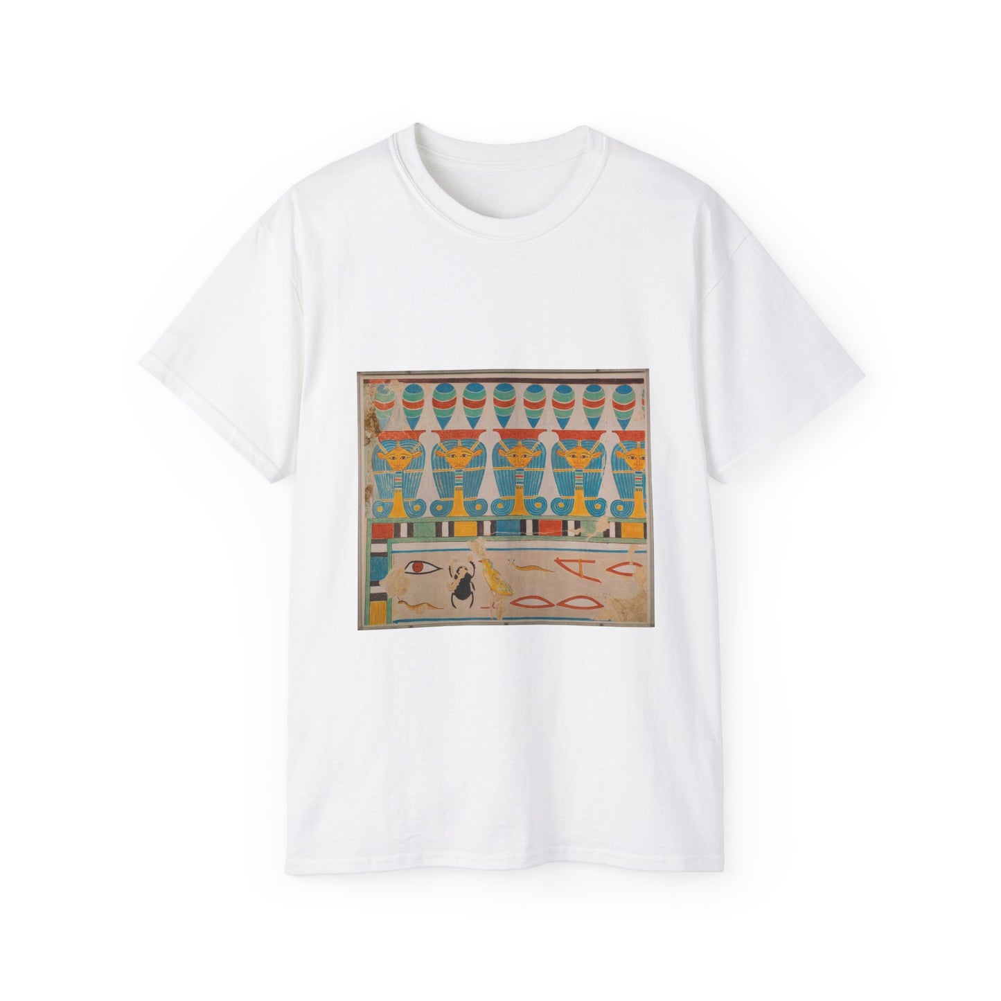 Painted Restoration of the Hathor-Head Frieze in the Tomb of Senenmut White T-Shirt Gildan 2000 Cotton Unisex