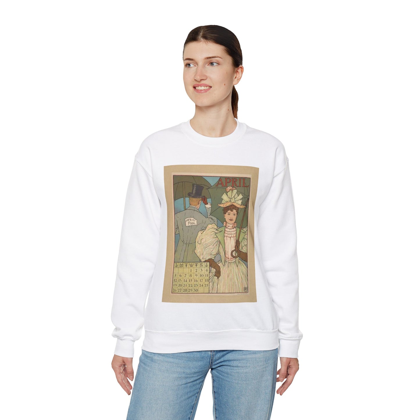 April, Art Nouveau Poster - Art nouveau public domain poster White Heavy Blend Adult Crew Neck SweatShirt