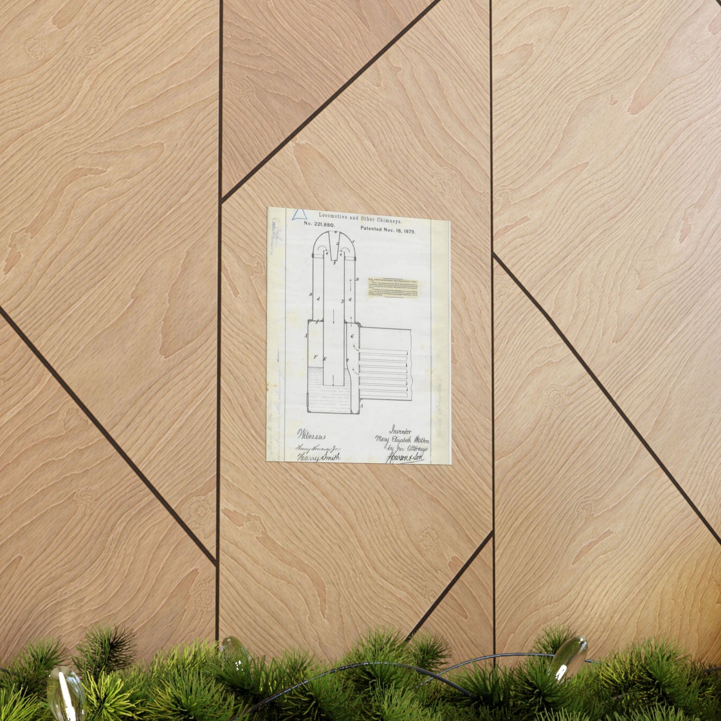 Patent Drawing of Engine - for M. E. Walton's Locomotive and Other Chimneys Public domain  image High Quality Matte Wall Art Poster for Home, Office, Classroom
