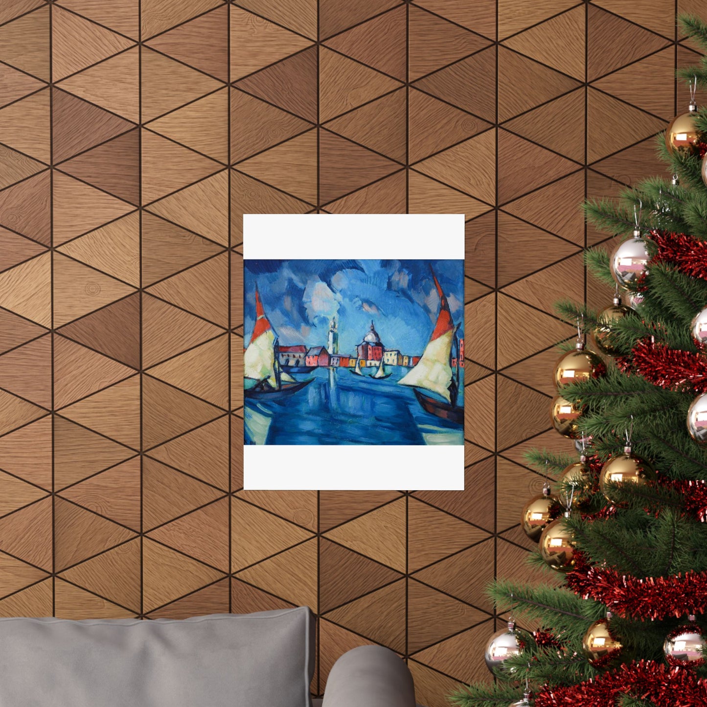 Magi veneetsia - A painting of boats in a harbor with buildings in the background High Quality Matte Wall Art Poster for Home, Office, Classroom