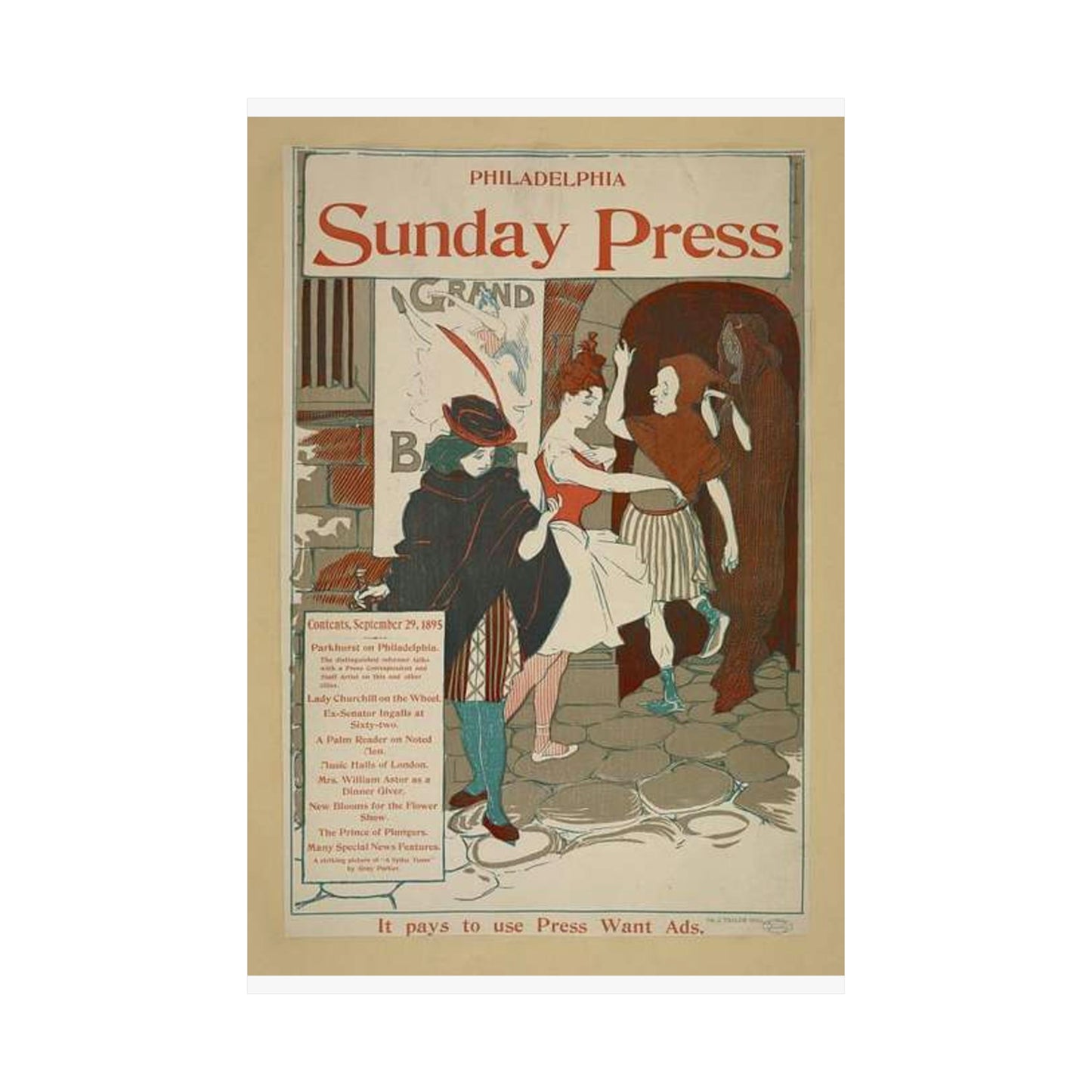 Philadelphia Sunday press. September 29, 1895. High Quality Matte Wall Art Poster for Home, Office, Classroom