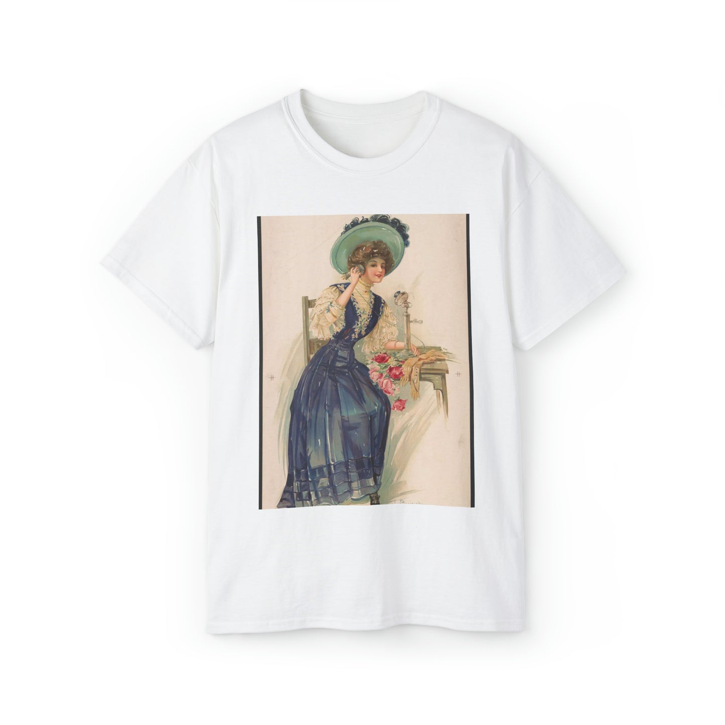 Society maid, no. 4 - Victorian era public domain image White T-Shirt Gildan 2000 Cotton Unisex