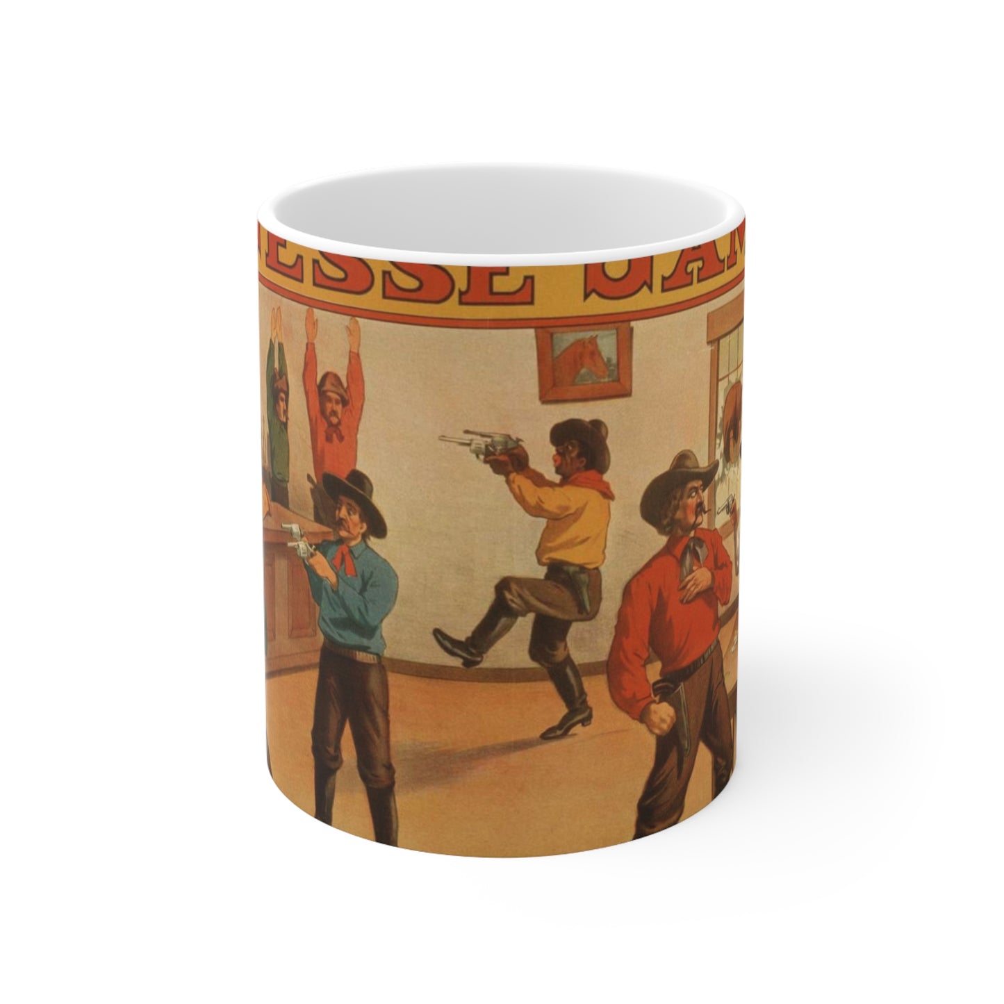 W.I. Swain's western spectacular production, Jesse James Beautiful Novelty Ceramic Coffee Mug 11oz