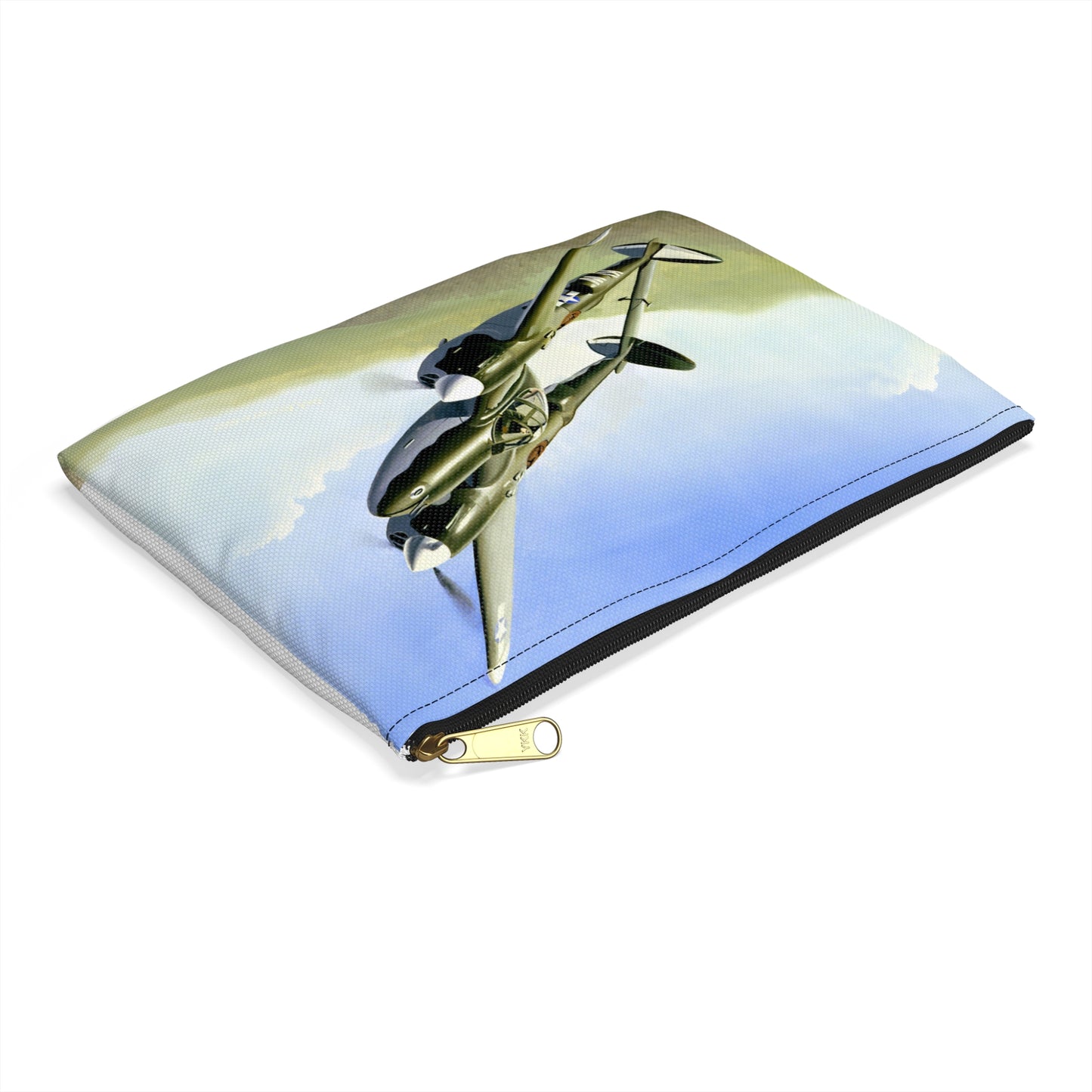 Artwork: "P-38 Lightning Artist: Dick Kramer (US Air Force Art Collection) Large Organizer Pouch with Black Zipper
