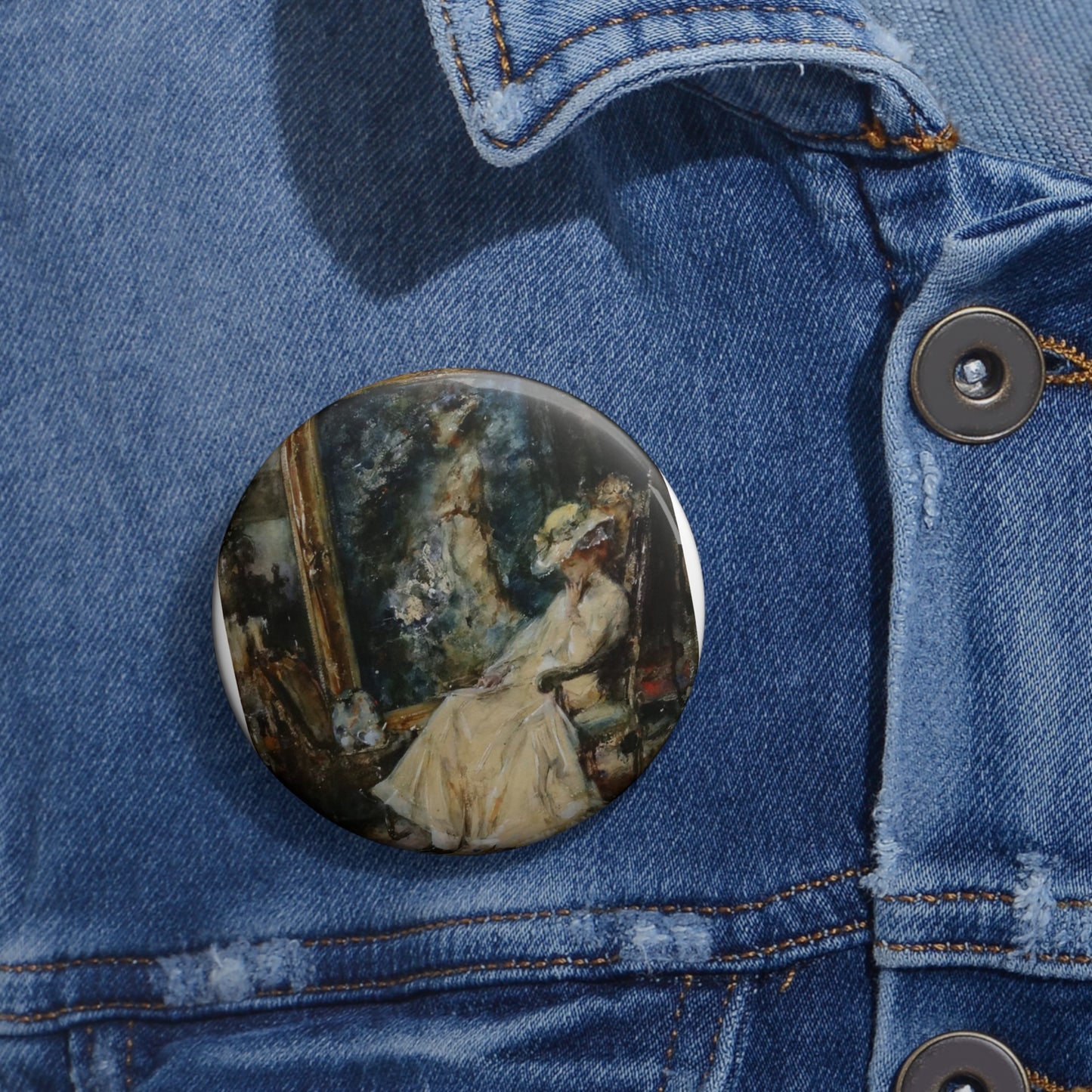 Elegante vrouw in atelier door Albert Roelofs Pin Buttons with Crisp Design