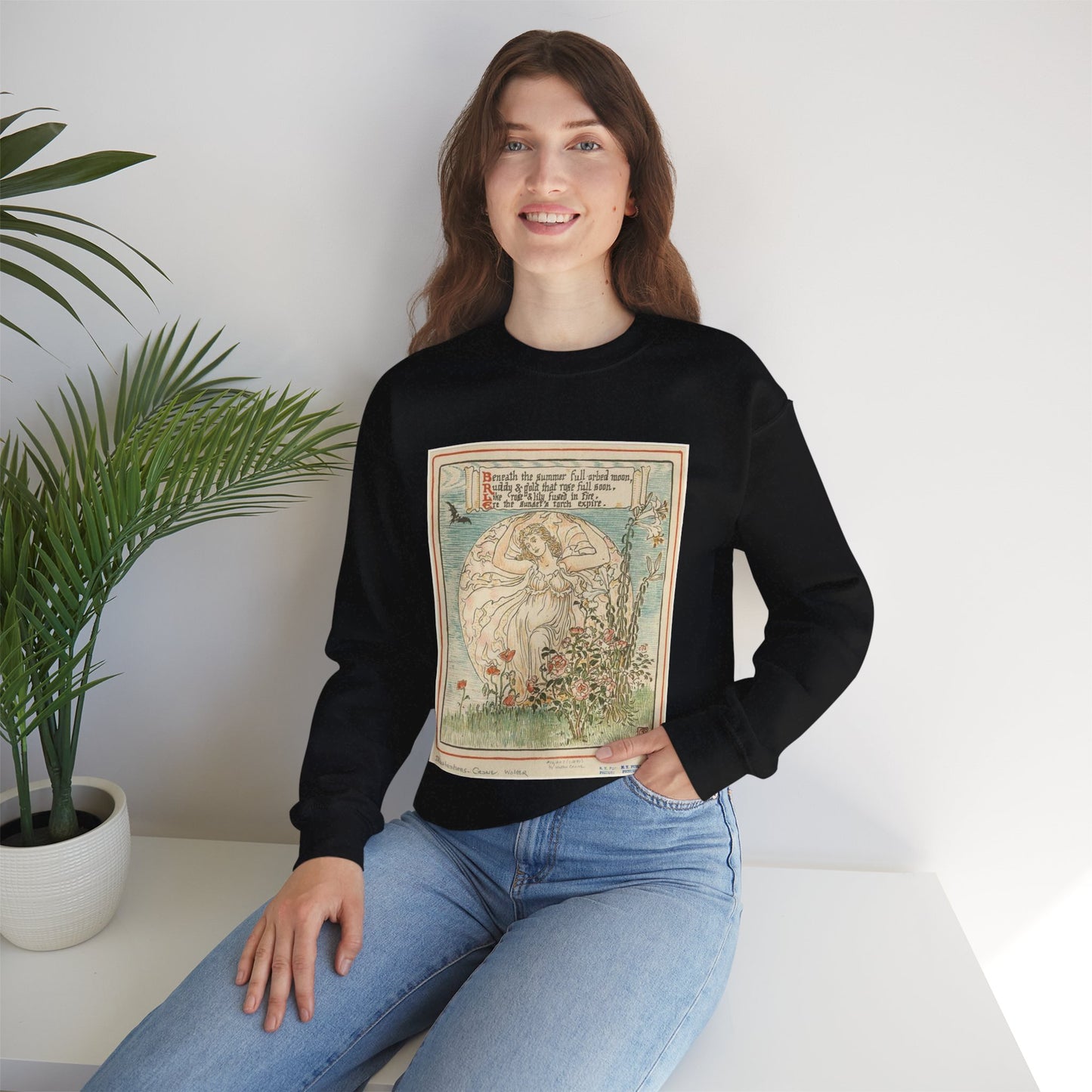 Beneath the summer full-orbed moon, ruddy & gold that rose full soon." Black Heavy Blend Adult Crew Neck SweatShirt