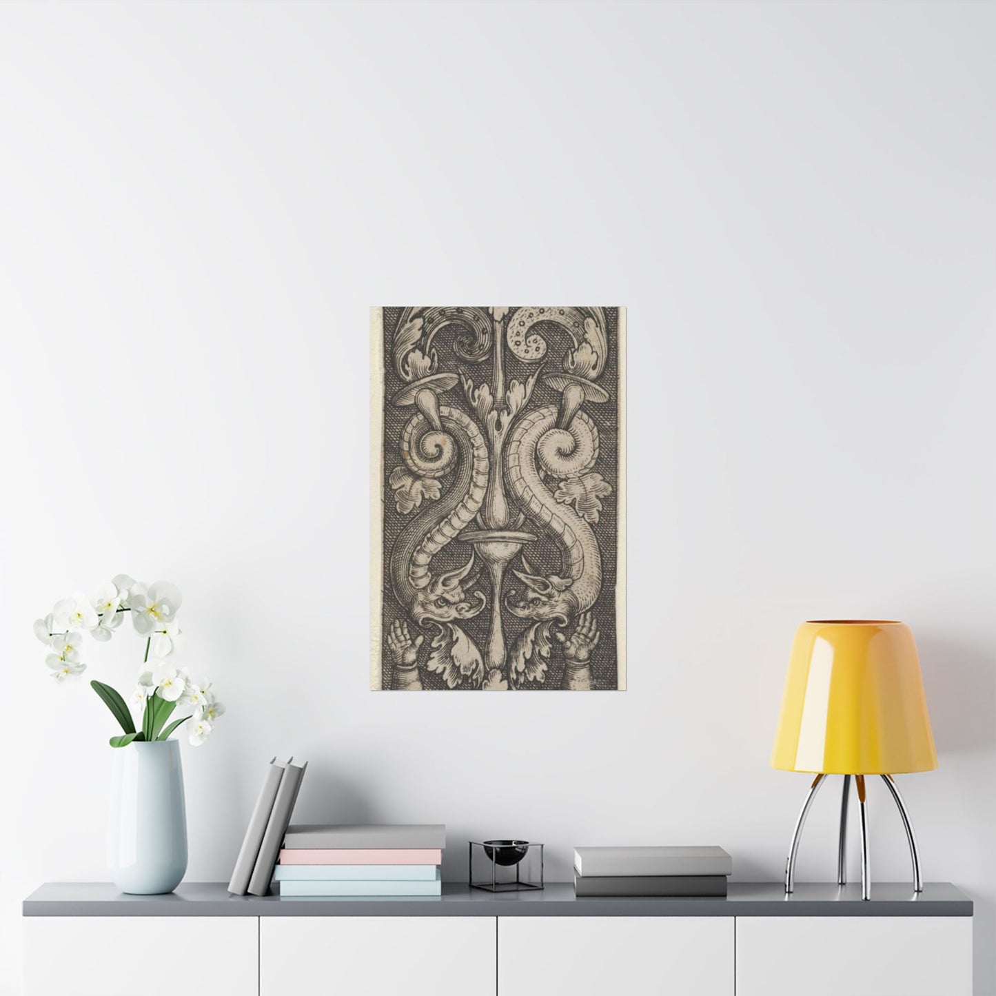 Vertical Panel with a Candelabrum Stemming from a Leaf-Faced Grostesque at Bottom High Quality Matte Wall Art Poster for Home, Office, Classroom
