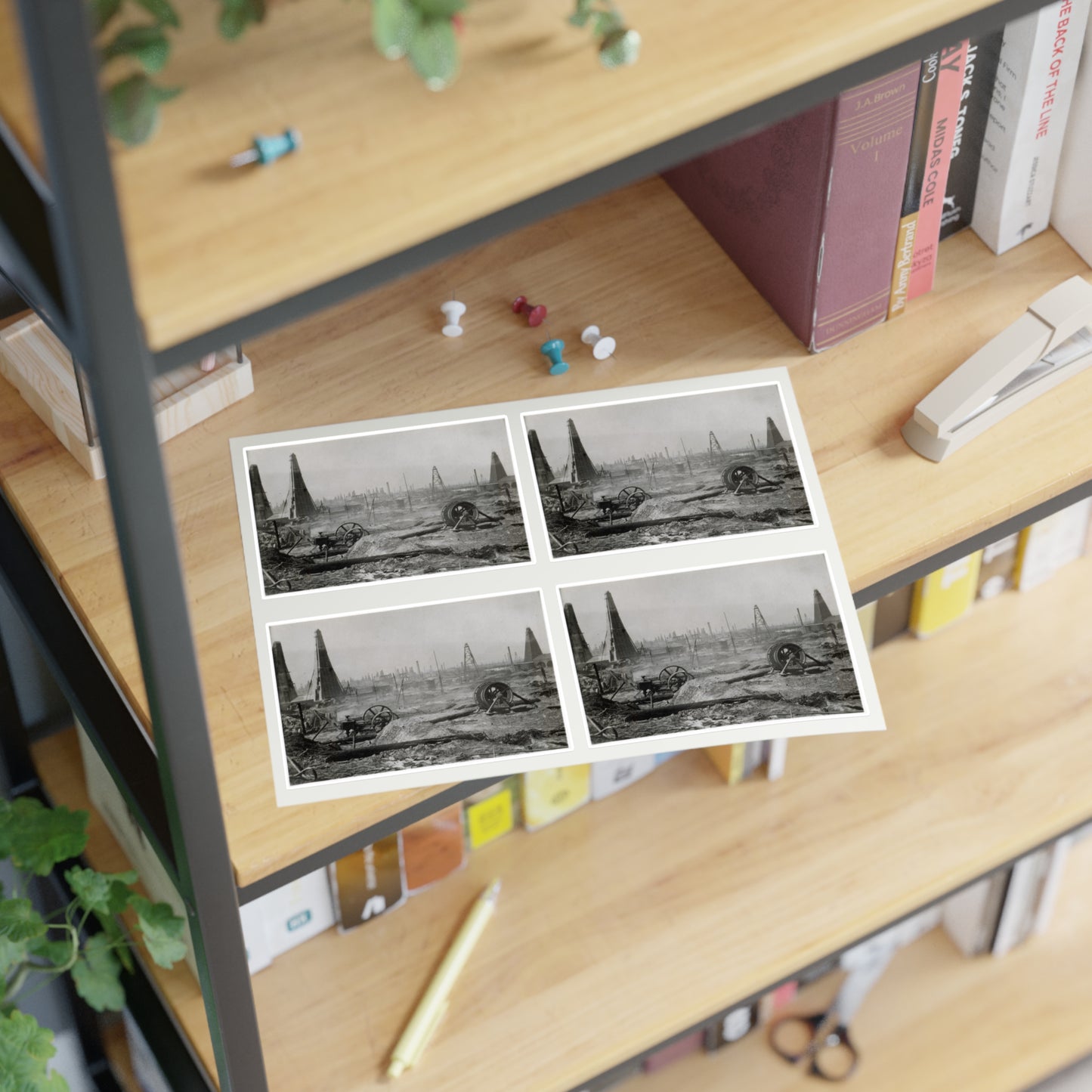 Baku. Oil production. - Drawing. Public domain image. Laminated UV Protective Vinyl Stickers