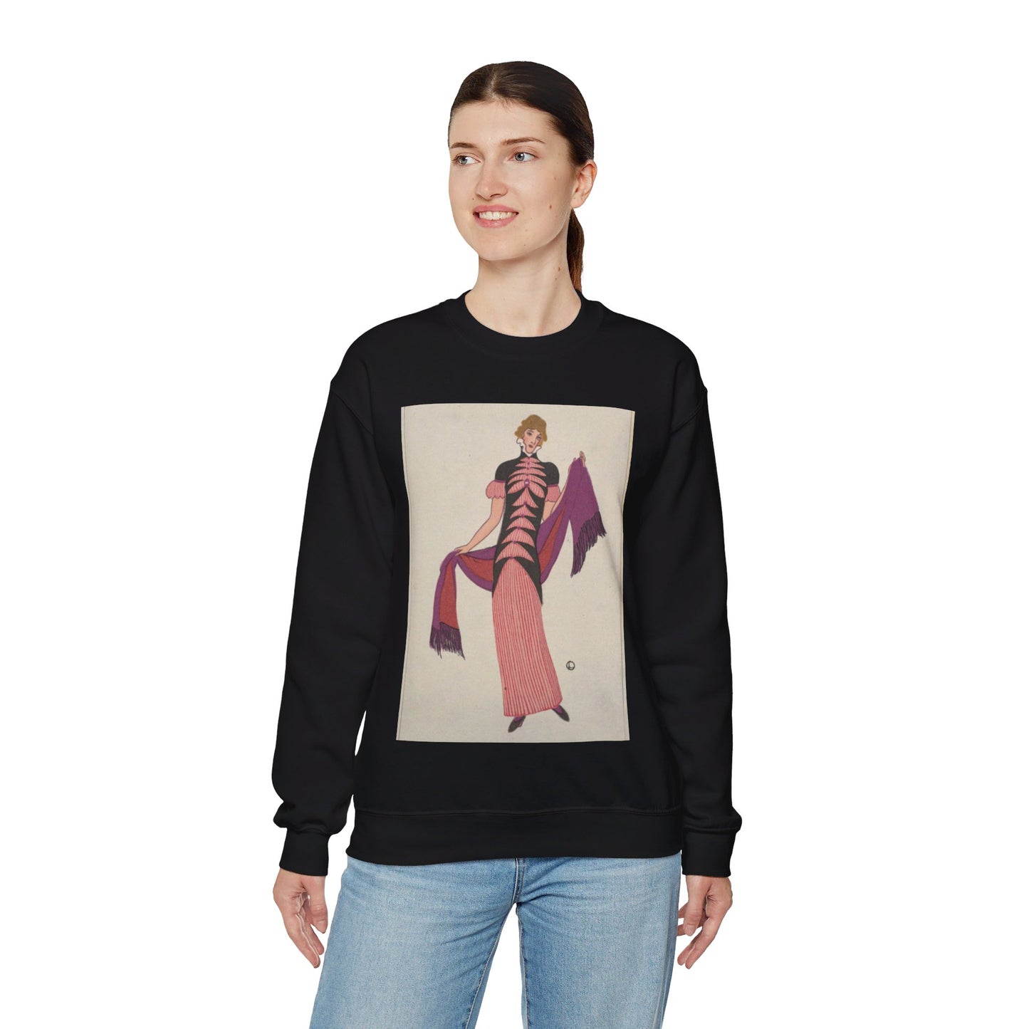 Fashion (Mode) - Victorian era public domain image Black Heavy Blend Adult Crew Neck SweatShirt