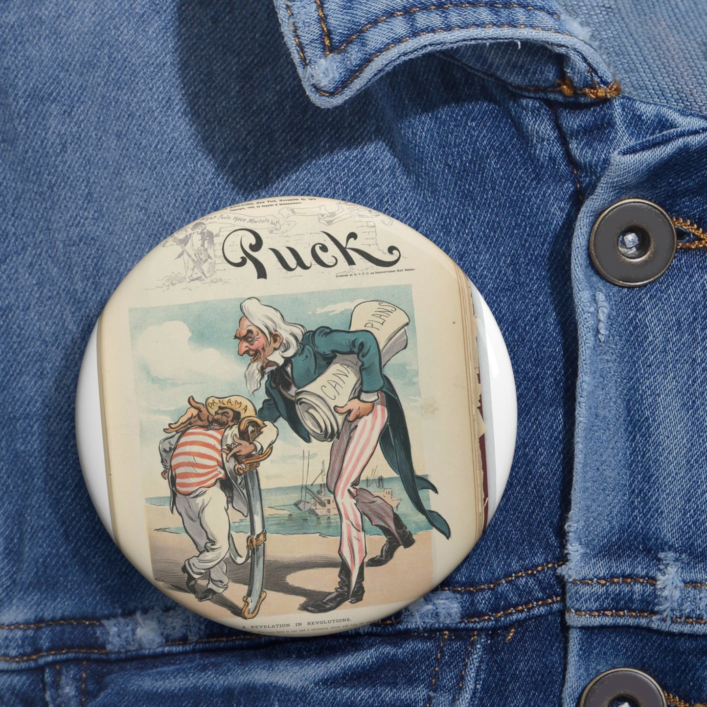 Puck magazine cover - A revelation in revolutions / Kep. Pin Buttons with Crisp Design