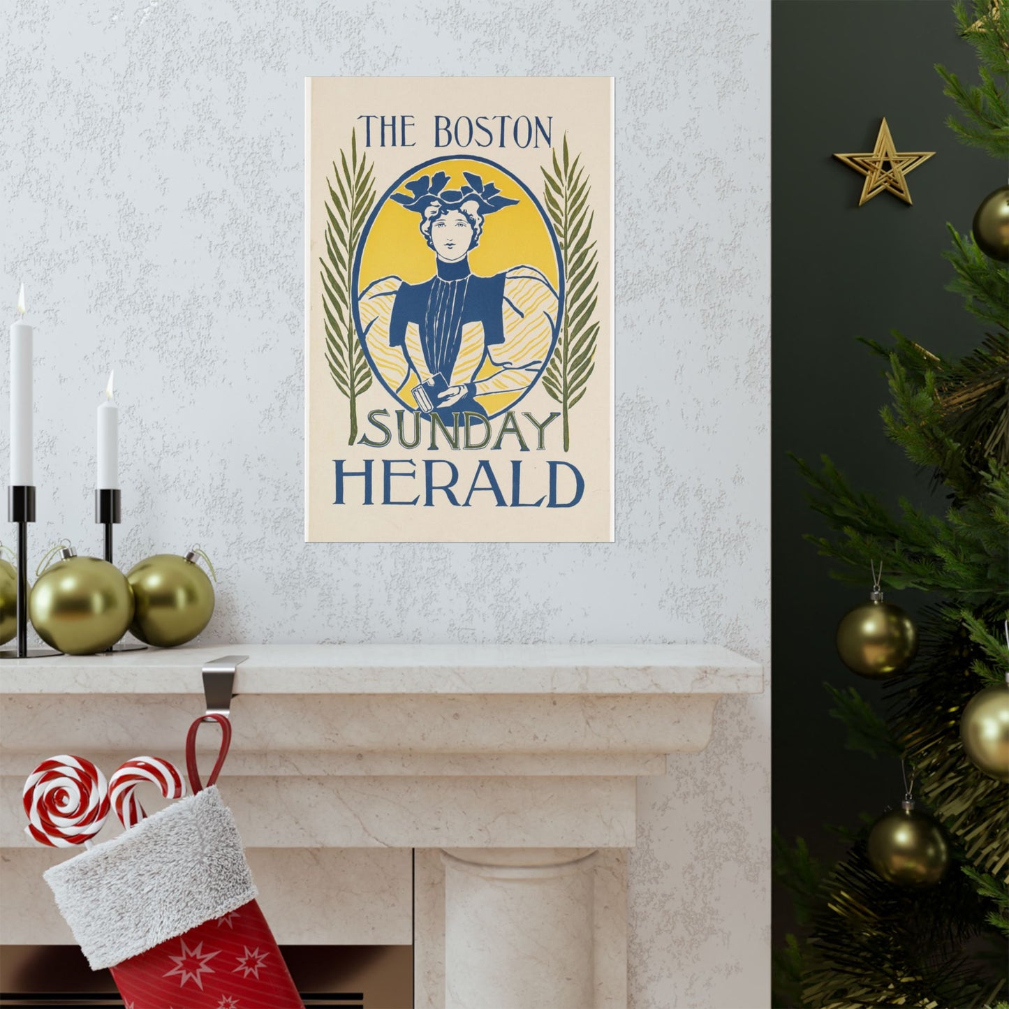 The Boston Sunday herald, Art Nouveau Poster High Quality Matte Wall Art Poster for Home, Office, Classroom