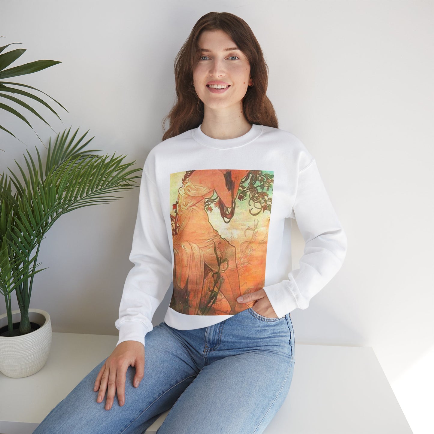 Vara - Art nouveau public domain image White Heavy Blend Adult Crew Neck SweatShirt