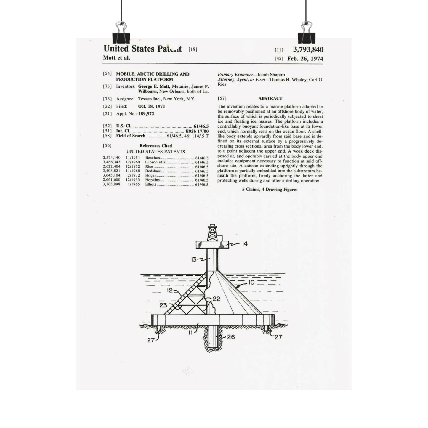 Patent Case File No. 3,793,840, Mobile Arctic Drilling and Production Platform, Inventor(s)- George E. Mott and James P. Wilbourn. - DPLA - 8f260bf2cd8926afbf4da017454f39b3 (page 6) High Quality Matte Wall Art Poster for Home, Office, Classroom