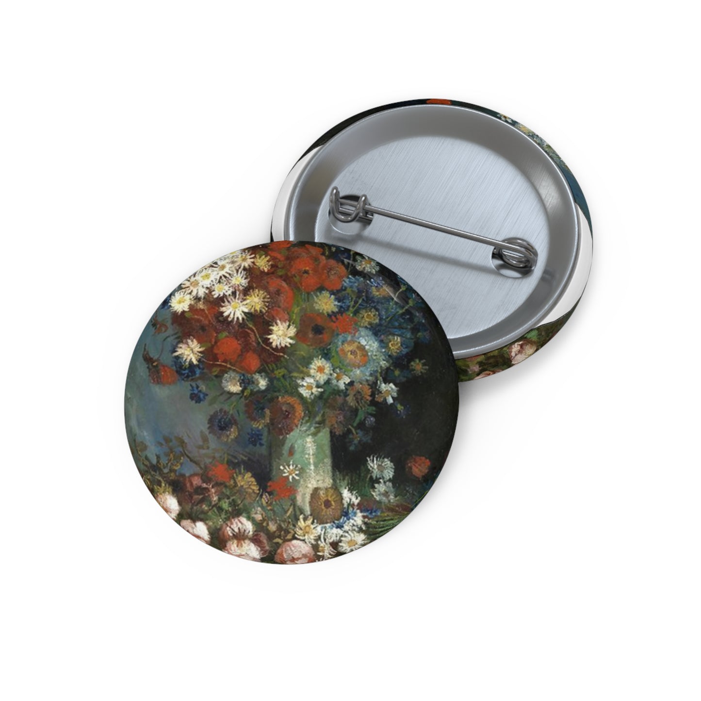 Still life with meadow flowers and roses Van Gogh 1886 Pin Buttons with Crisp Design