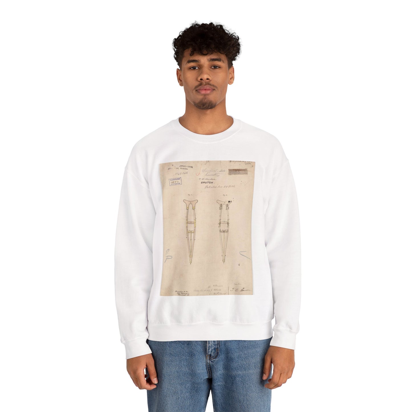 Patent drawing - Drawing of Crutch Public domain  image White Heavy Blend Adult Crew Neck SweatShirt