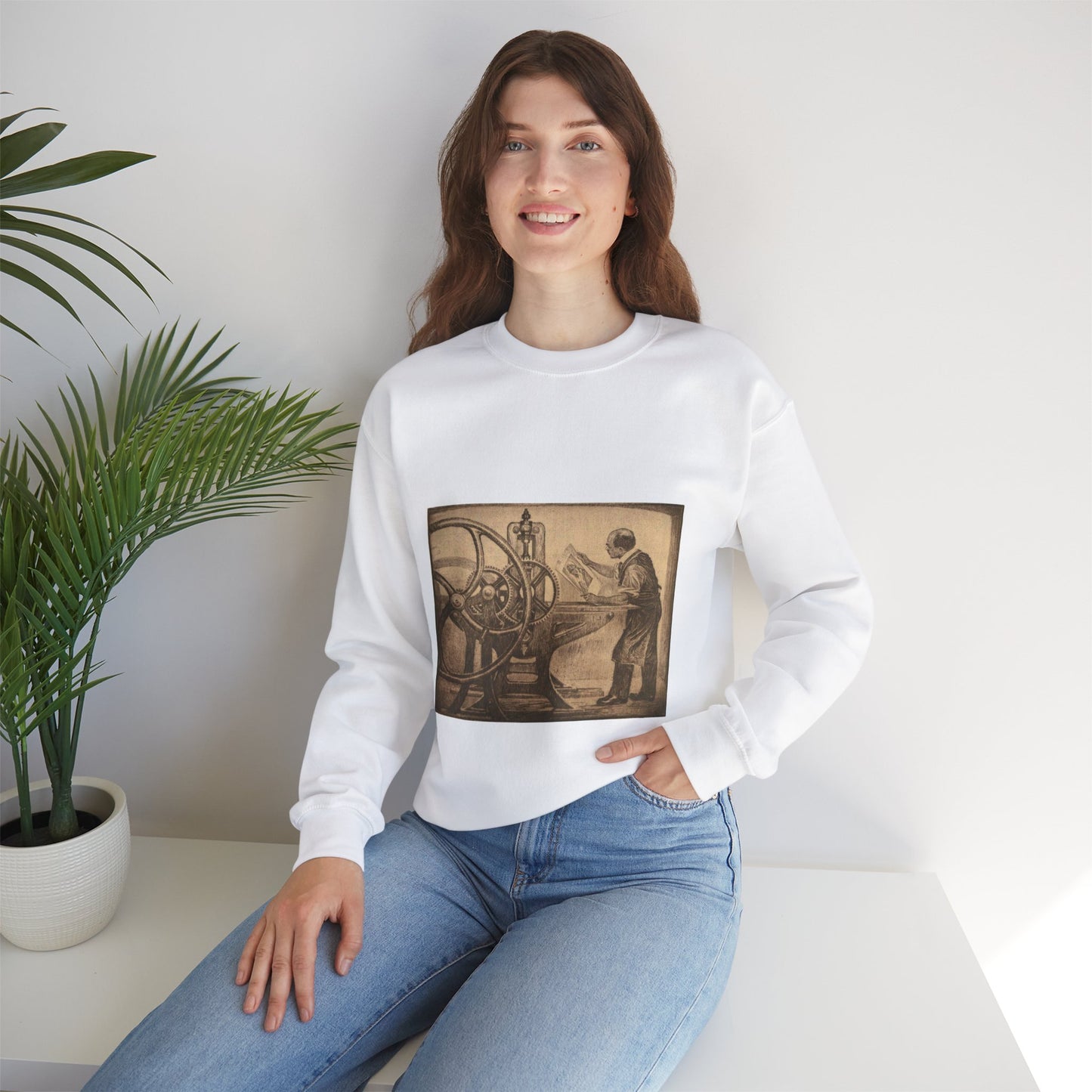 Lilien Printing press - Public domain portrait print White Heavy Blend Adult Crew Neck SweatShirt