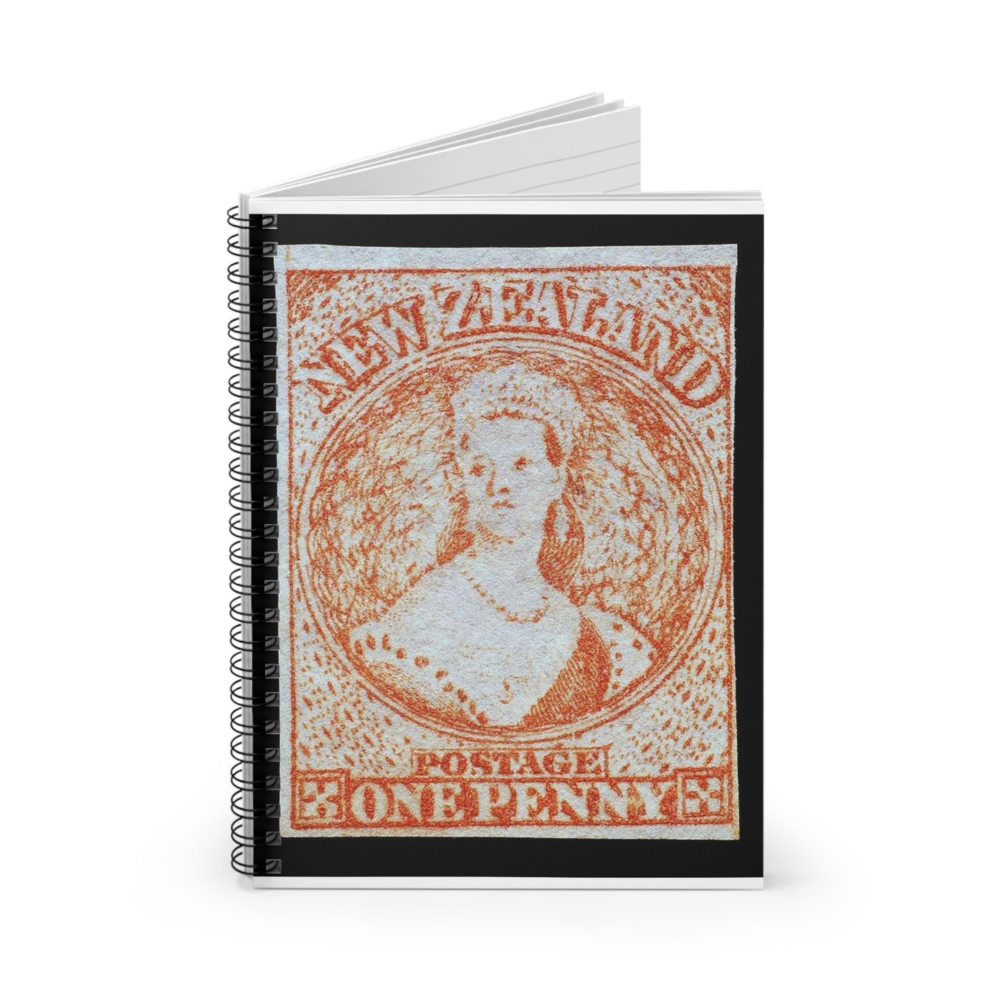 Issued one penny 'Full-Face Queen' [Chalon Head] definitive stamp Spiral Bound Ruled Notebook with Printed Cover