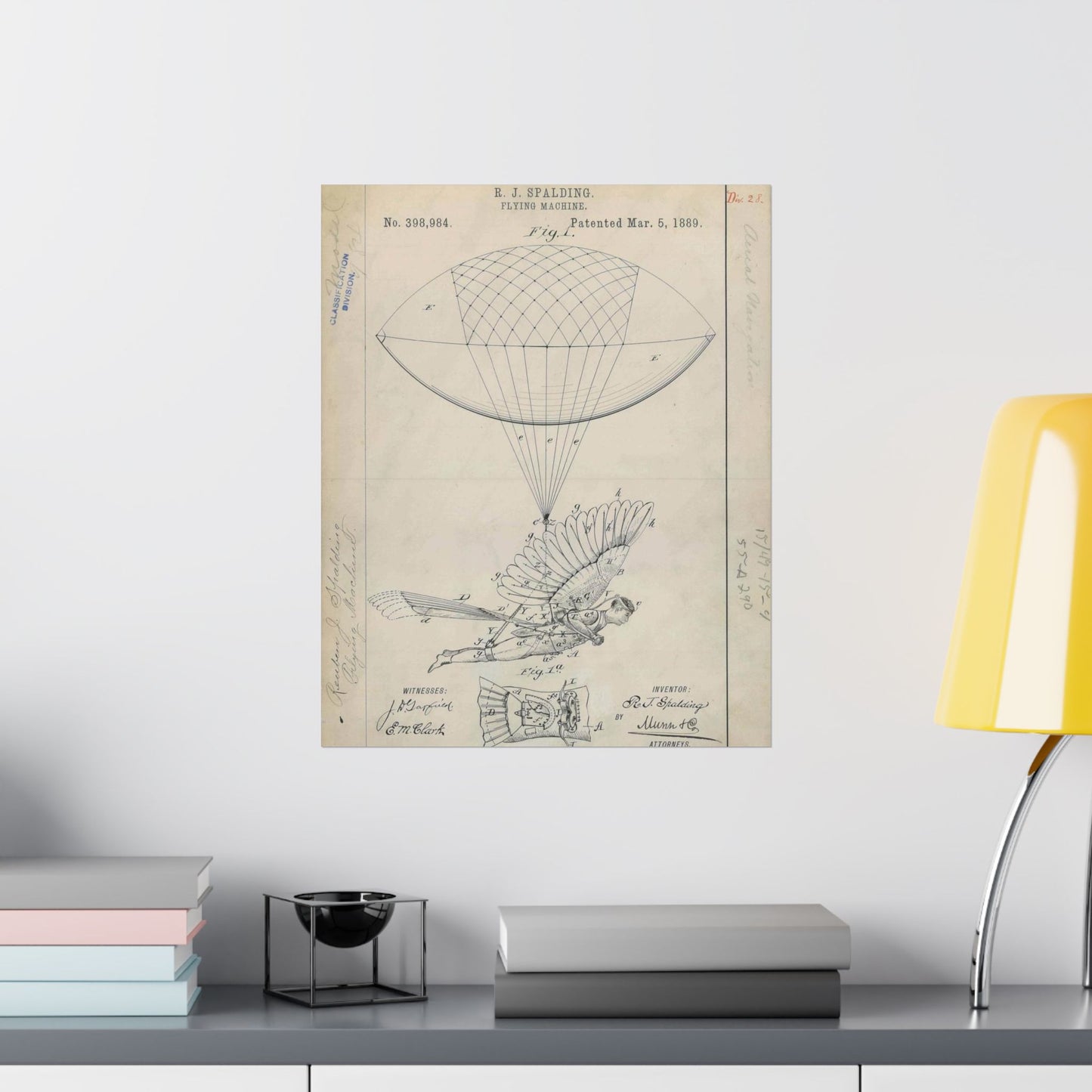 Patent drawing - for R. J. Spalding's Flying Machine Public domain  image High Quality Matte Wall Art Poster for Home, Office, Classroom