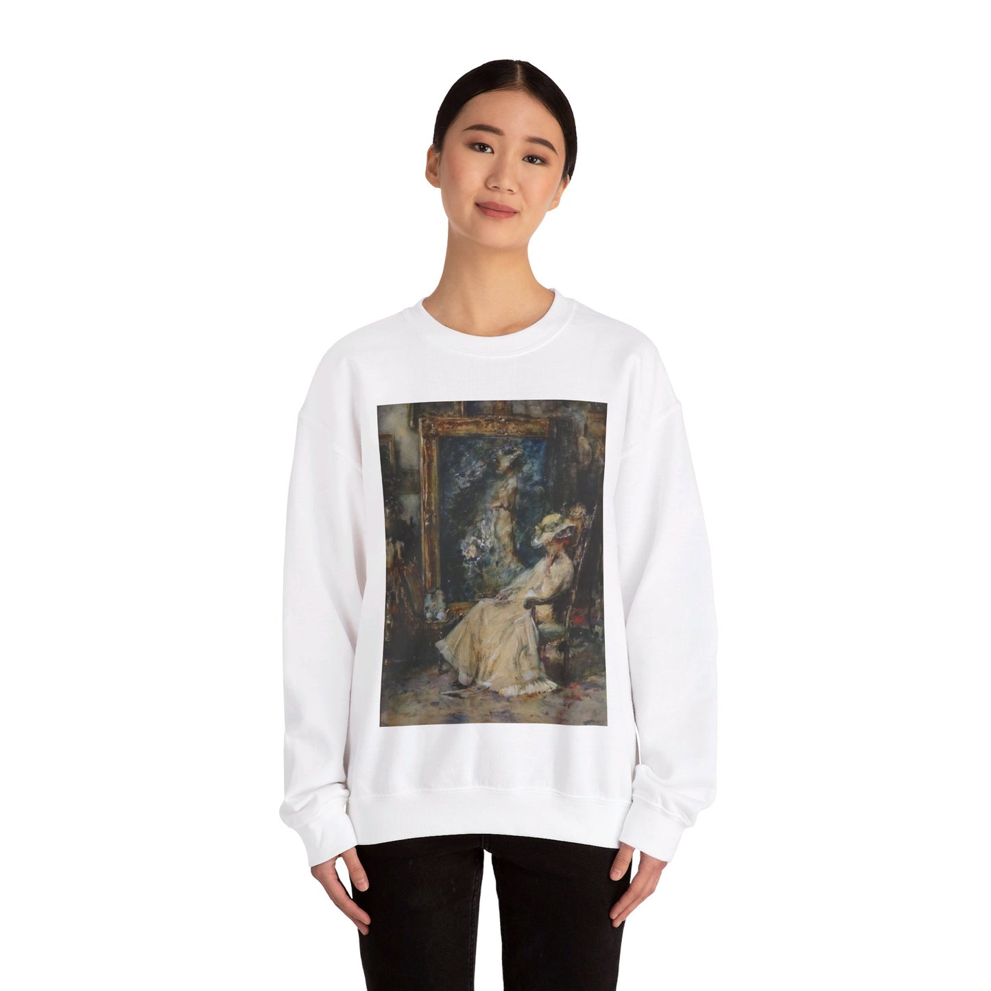 Elegante vrouw in atelier door Albert Roelofs White Heavy Blend Adult Crew Neck SweatShirt