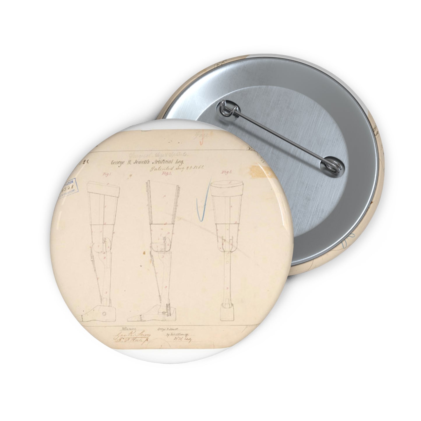Patent drawing - Drawing of Artificial Leg Public domain  image Pin Buttons with Crisp Design