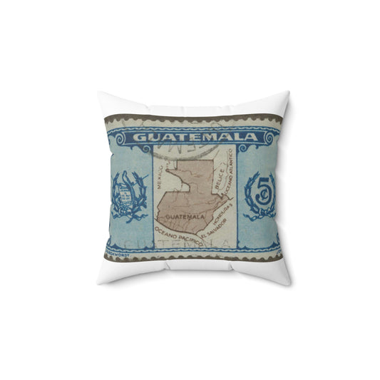 Frimärke ur Gösta Bodmans filatelistiska motivsamling, påbörjad 1950.Frimärke från Guatemala, 1939. Motiv av karta över Guatemala. Decorative Accent Square Pillow