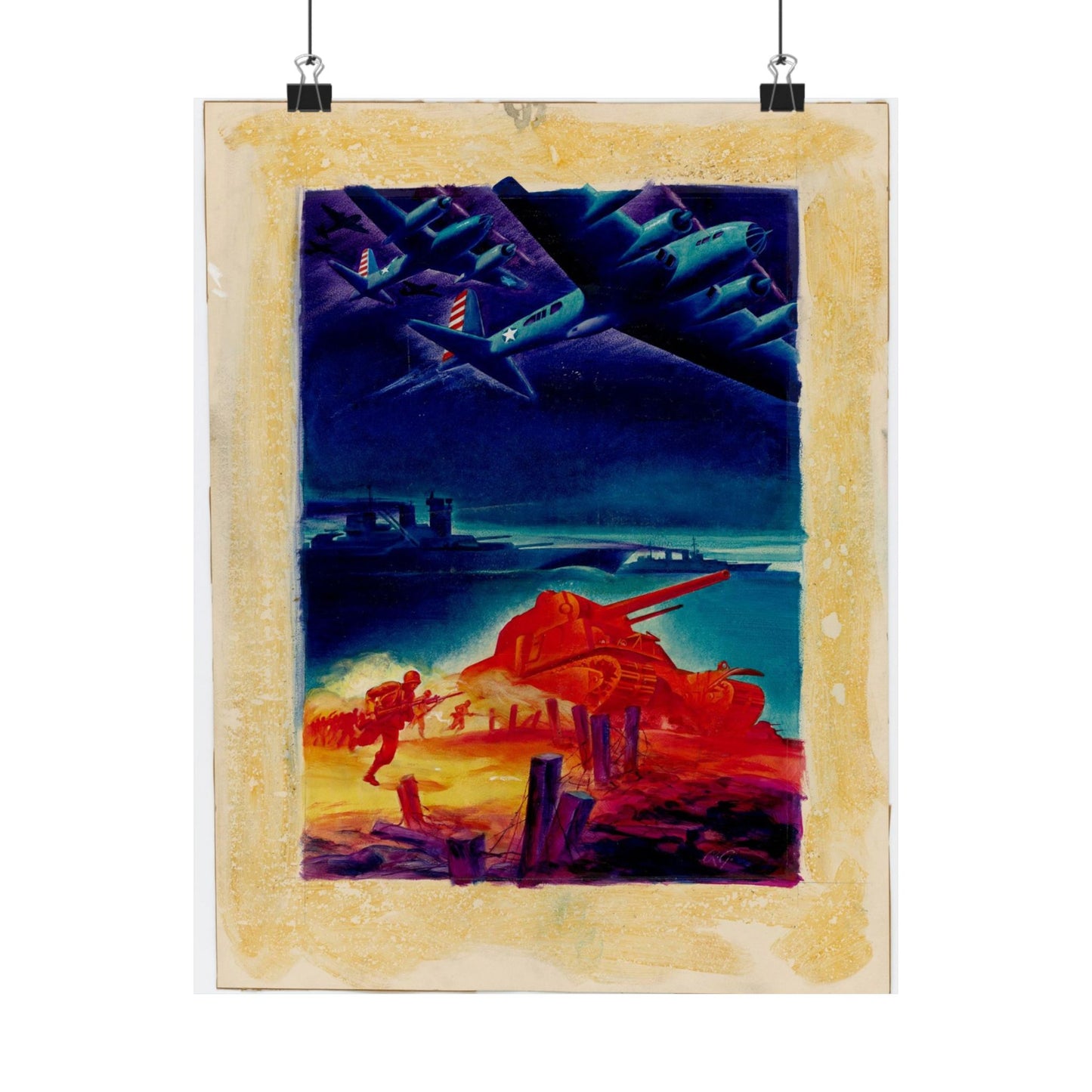 [Infantry, tanks, ships, airplanes attacking] [R.G.] High Quality Matte Wall Art Poster for Home, Office, Classroom