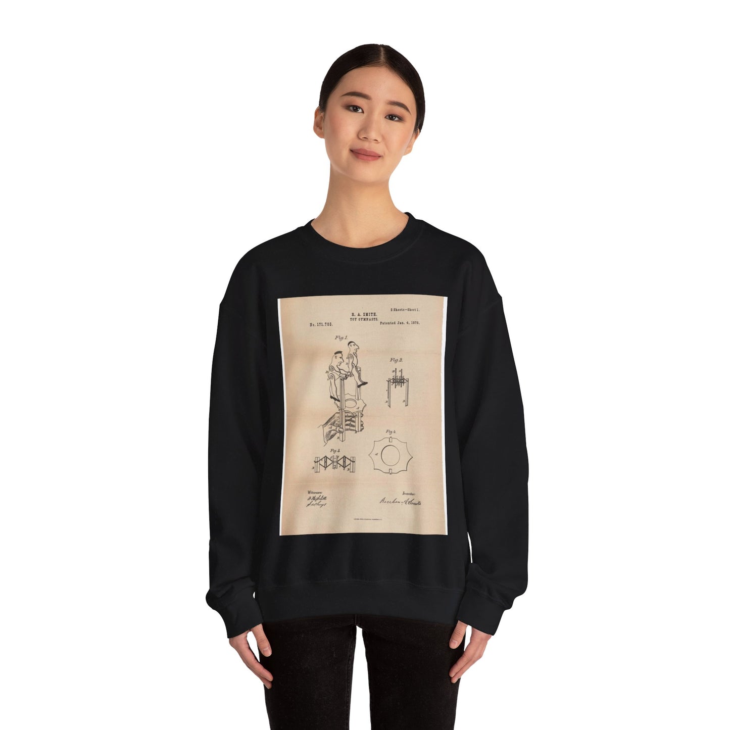 Patent drawing - for a Toy Gymnast Public domain  image Black Heavy Blend Adult Crew Neck SweatShirt