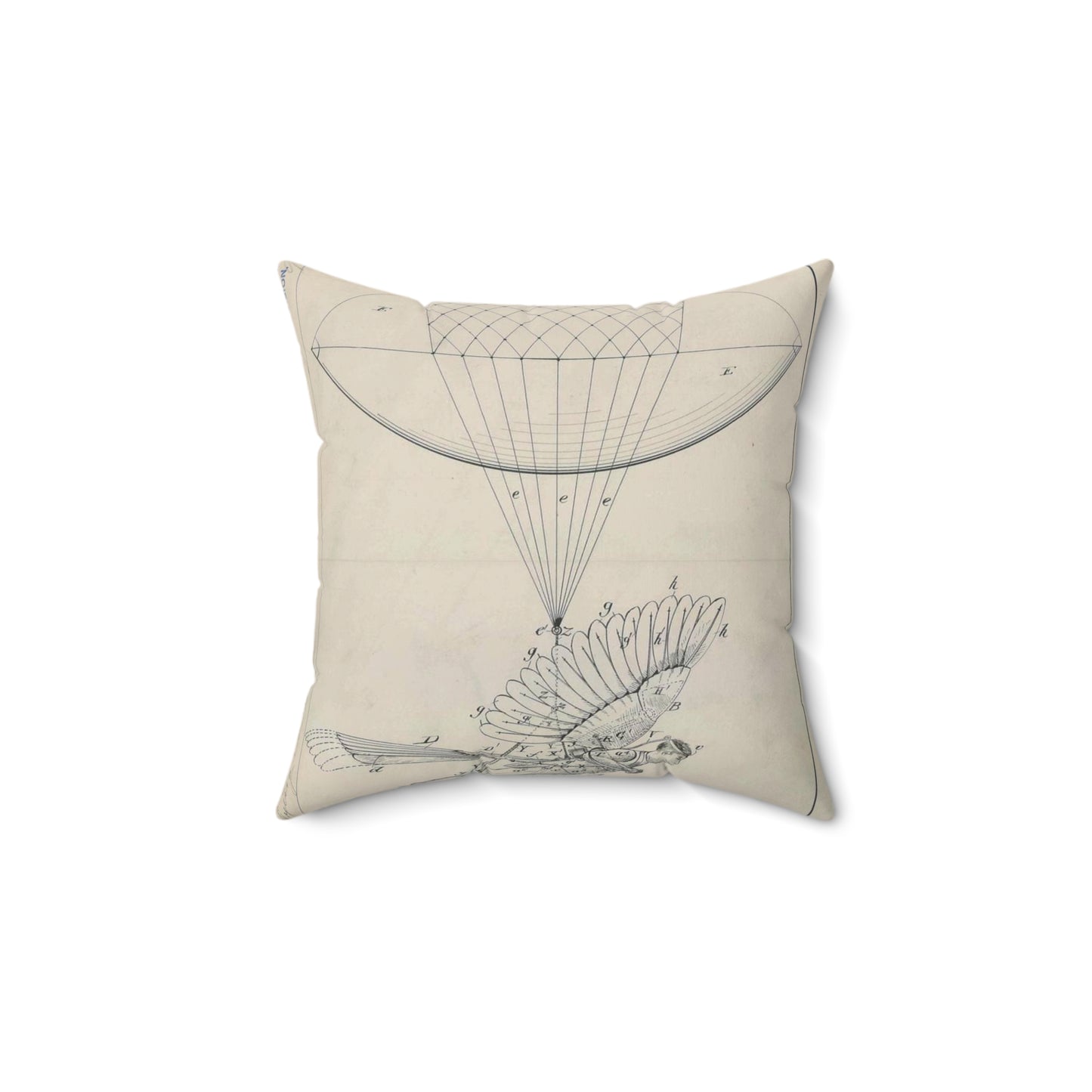 Patent drawing - for R. J. Spalding's Flying Machine Public domain  image Decorative Accent Square Pillow