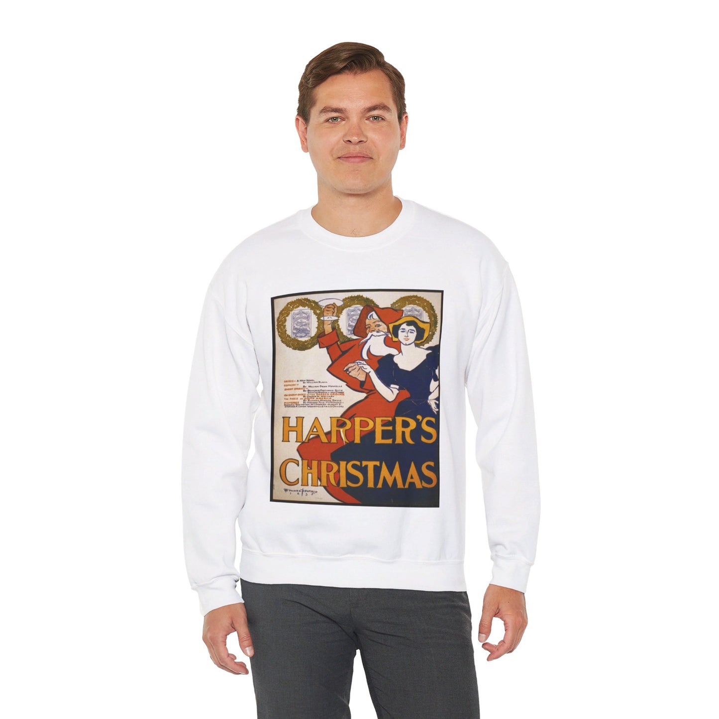 Edward Penfield - Harper's [for] Christmas, Art Nouveau Poster White Heavy Blend Adult Crew Neck SweatShirt