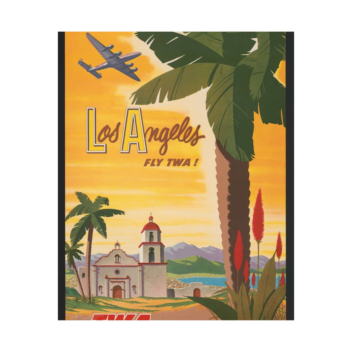 Los Angeles - fly TWA! Bob Smith High Quality Matte Wall Art Poster for Home, Office, Classroom