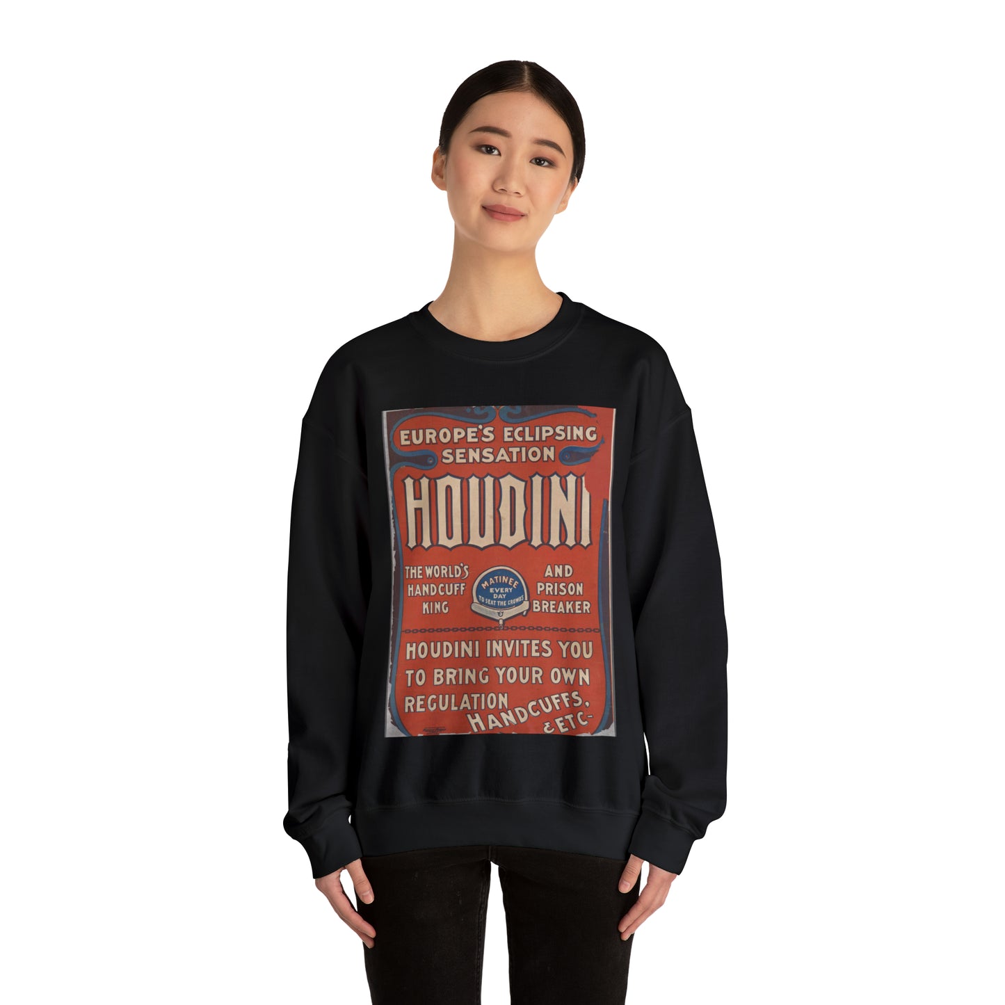 Harry Houdini, the world's handcuff king and prison breaker Black Heavy Blend Adult Crew Neck SweatShirt