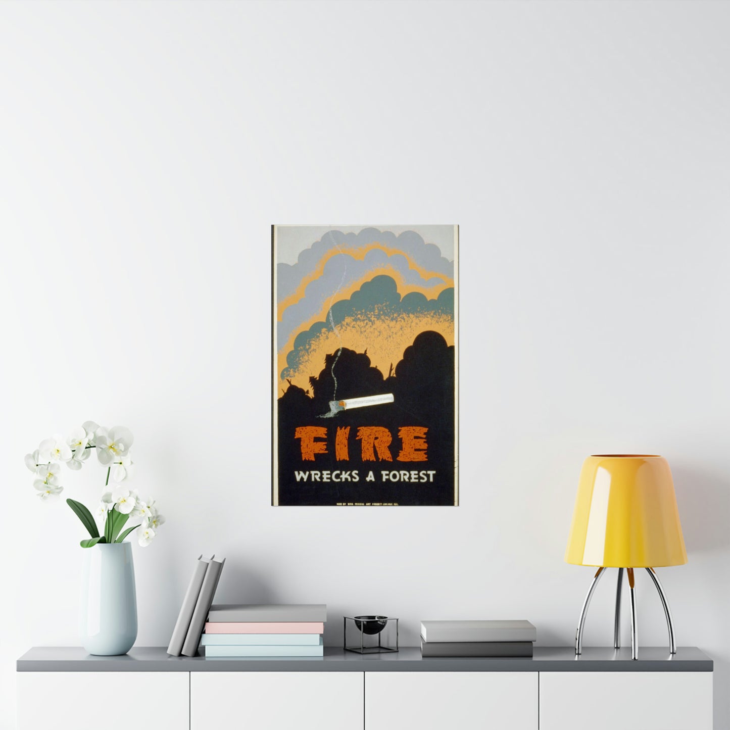 Fire wrecks a forest, Art Deco Poster High Quality Matte Wall Art Poster for Home, Office, Classroom