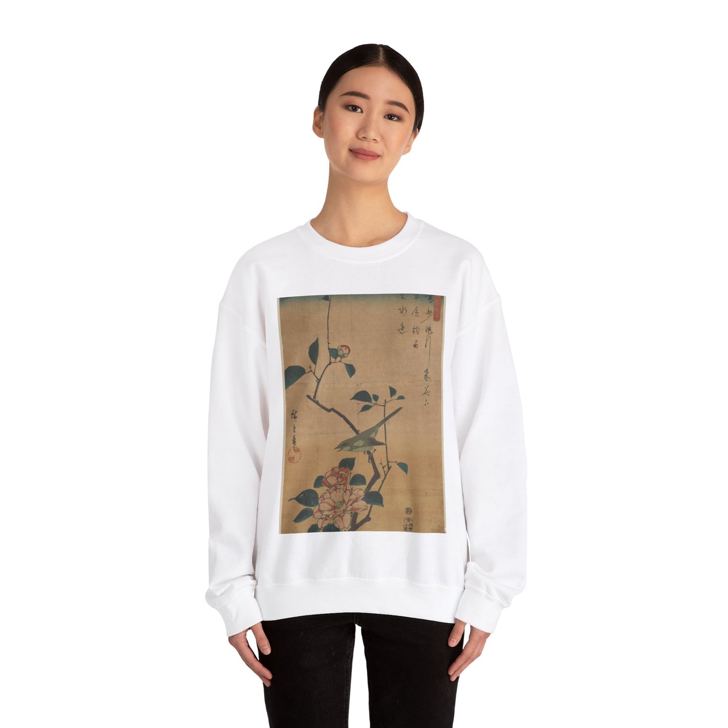 Utagawa Hiroshige - Tsubaki ni uguisu, Ando Hiroshige White Heavy Blend Adult Crew Neck SweatShirt