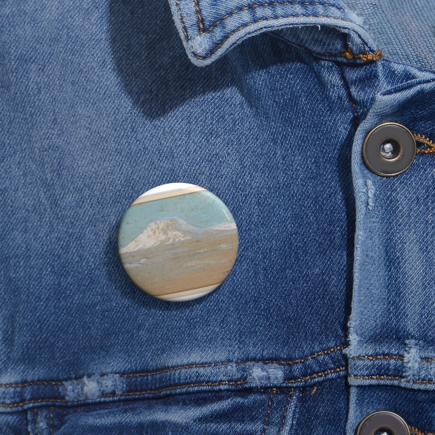 Sketch of a Mountain Rising from a Glacier Pin Buttons with Crisp Design