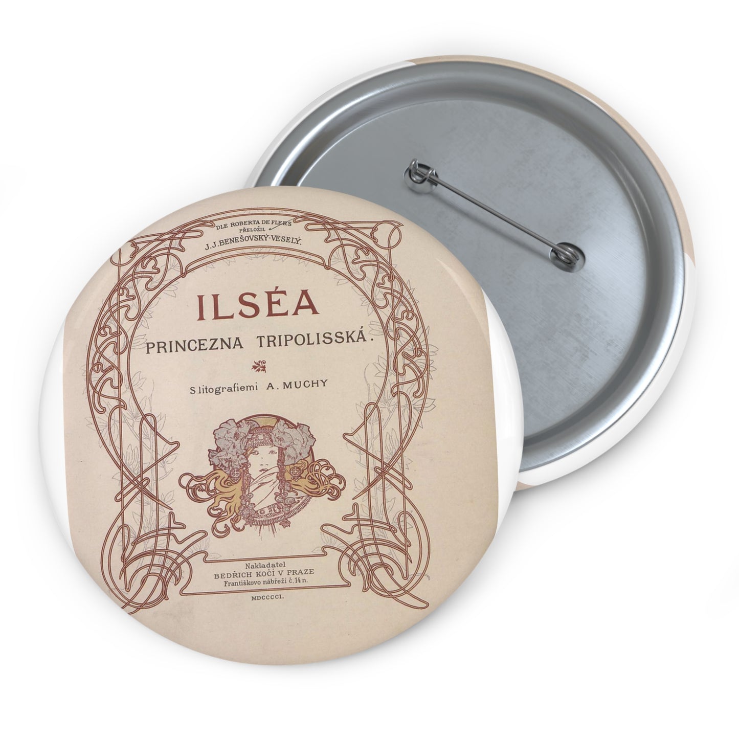 Ilsea, princezna tripolisska - title - Alfons Mucha Pin Buttons with Crisp Design