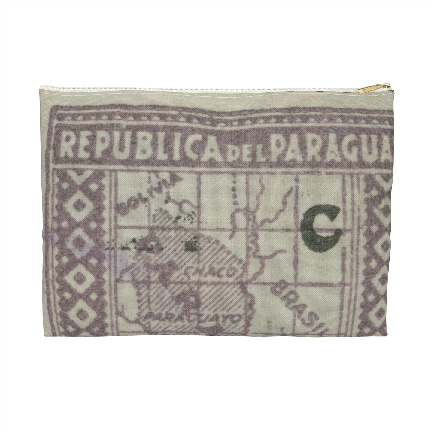 Frimärke ur Gösta Bodmans filatelistiska motivsamling, påbörjad 1950.Frimärke från Paraguay, 1927. Motiv av karta över Paraguay. Large Organizer Pouch with Black Zipper