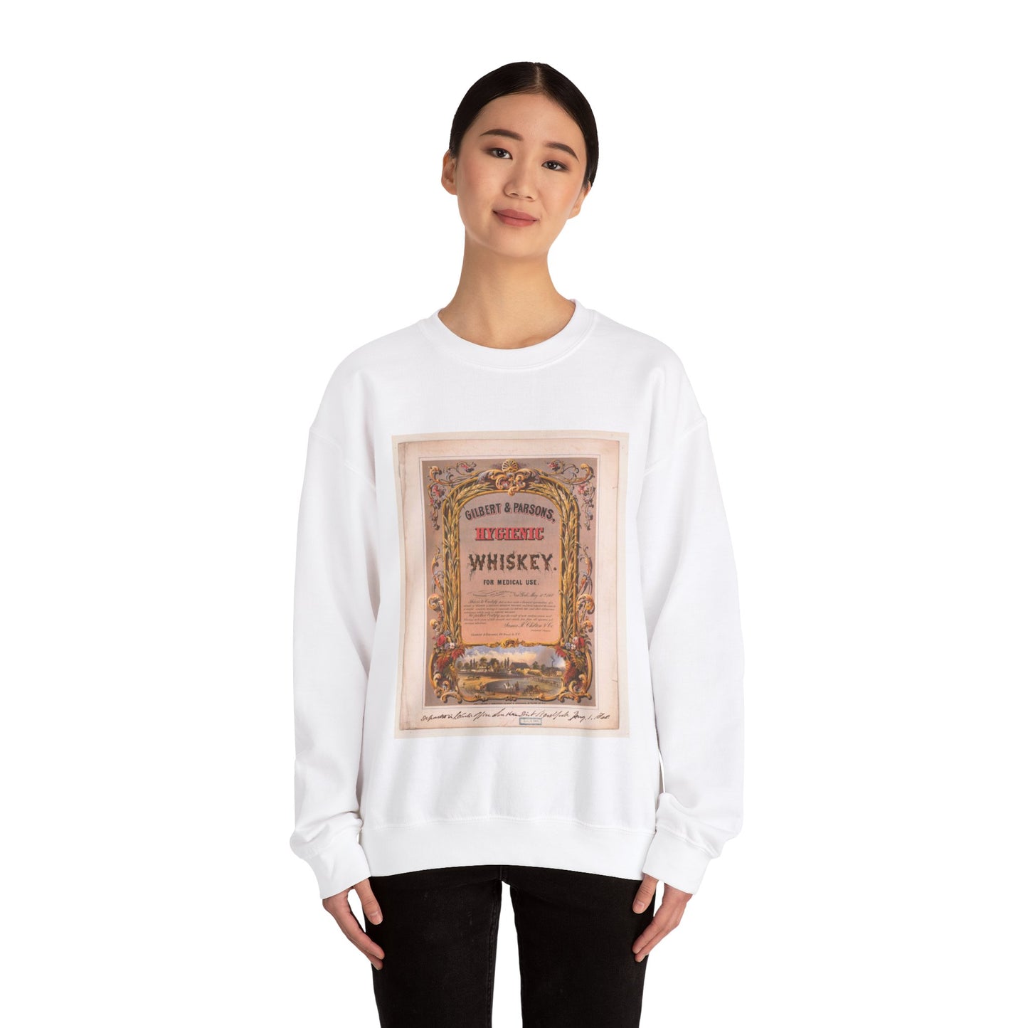 Gilbert & Parsons, hygienic whiskey--for medical use / lith. in colors by Robertson, Seibert & Shearman, N.Y. White Heavy Blend Adult Crew Neck SweatShirt