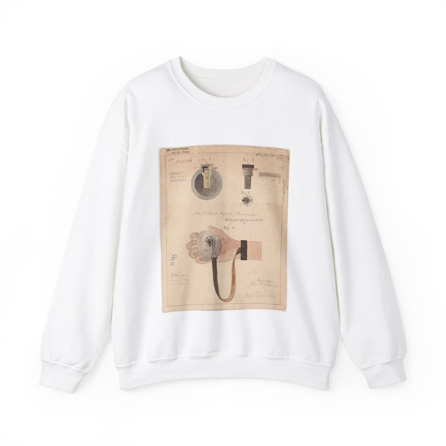 Patent drawing - Drawing of Improved Hand Grenade Public domain  image White Heavy Blend Adult Crew Neck SweatShirt